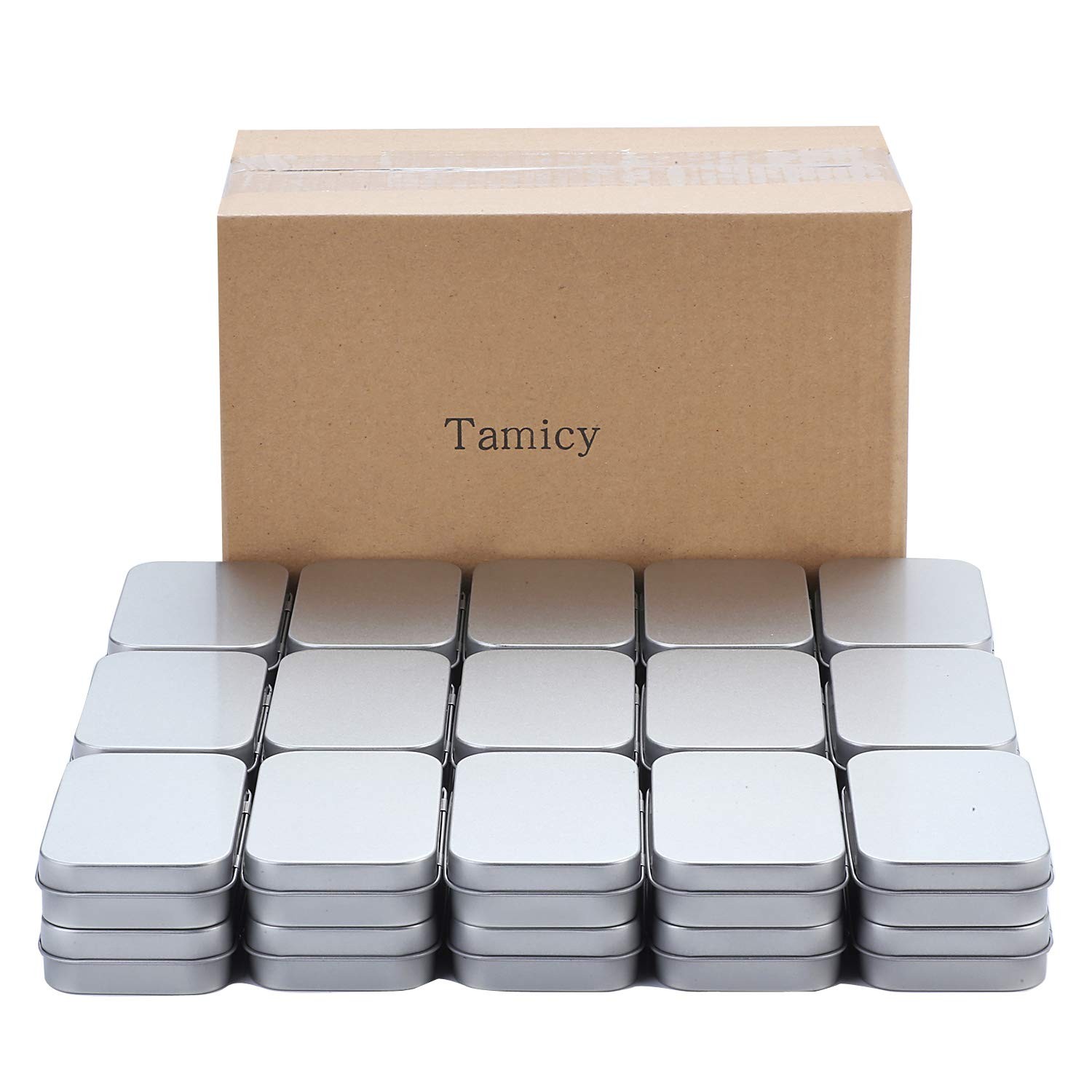 Metal Rectangular Empty Hinged Tins – Pack of 40 Silver Mini Portable Box Sma…