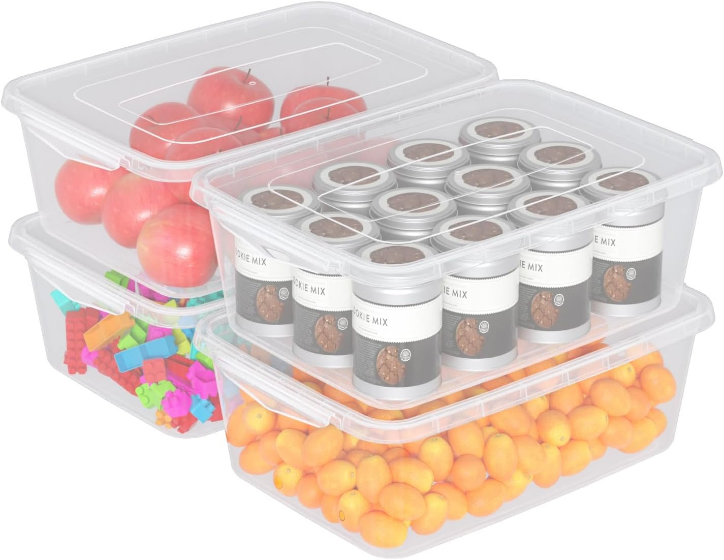 4 Pack Clear Latch Storage Bins, 6.5 Quart Containers with Lids