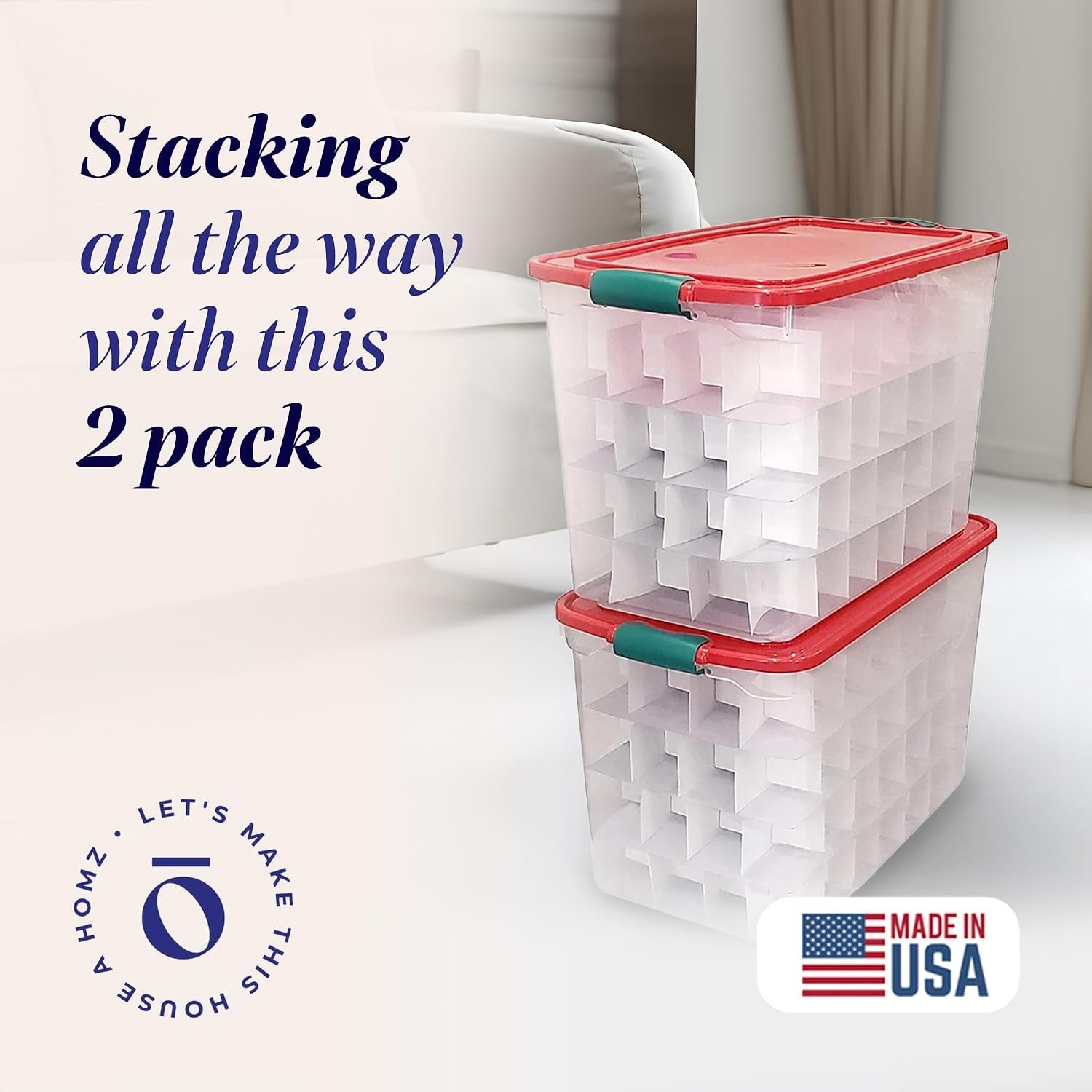 2-Pack Holiday Tote, Clear Plastic Storage Bins w/Lids & Dividers, 112 Quart,…