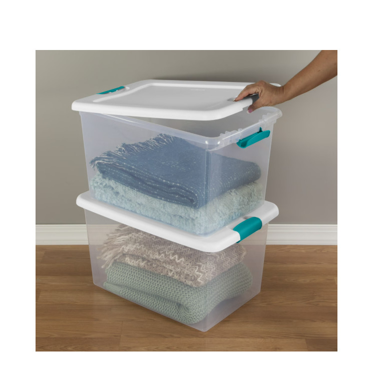 Sterilite 64 Qt. Latching Box Plastic, White, Set of 6
