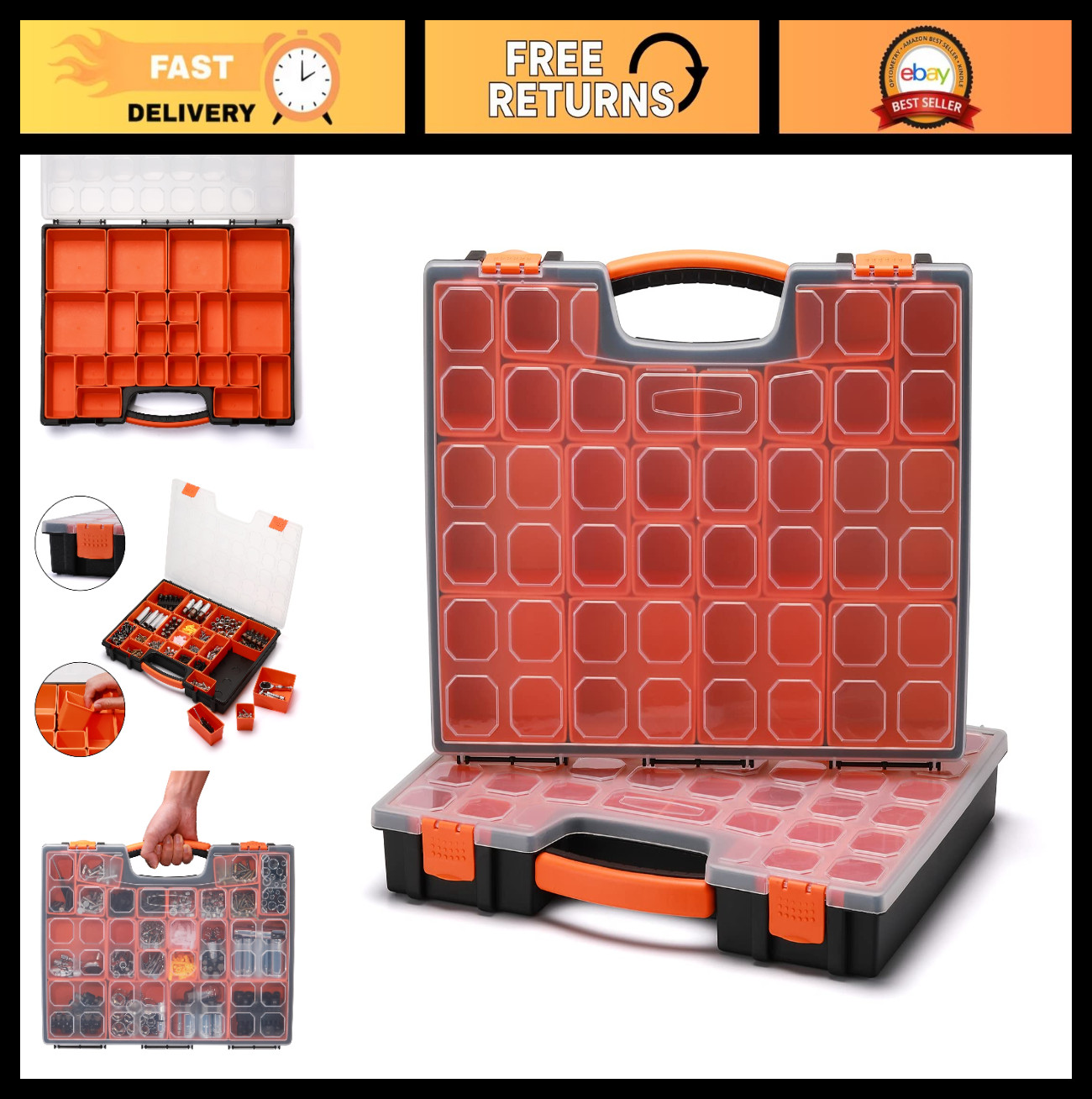Multi-Purpose Portable Organizer Box Set – 2PCS with 44 Removable Compartments,