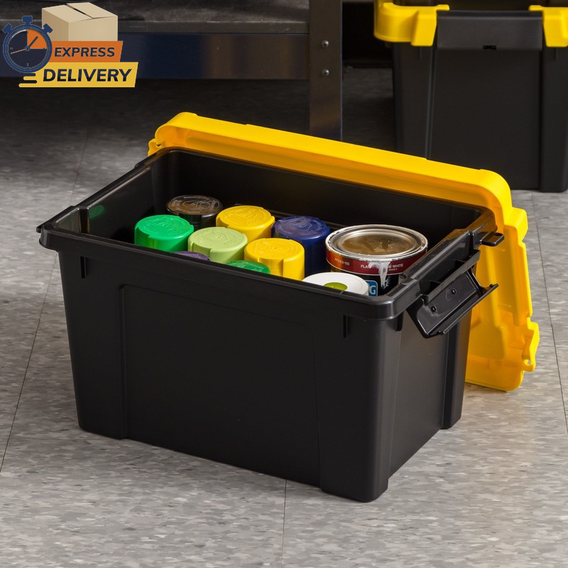 IRIS 5 Gallon Black Plastic Latching Storage Bin with Lid Tote, 4-Pack 👌 ✅