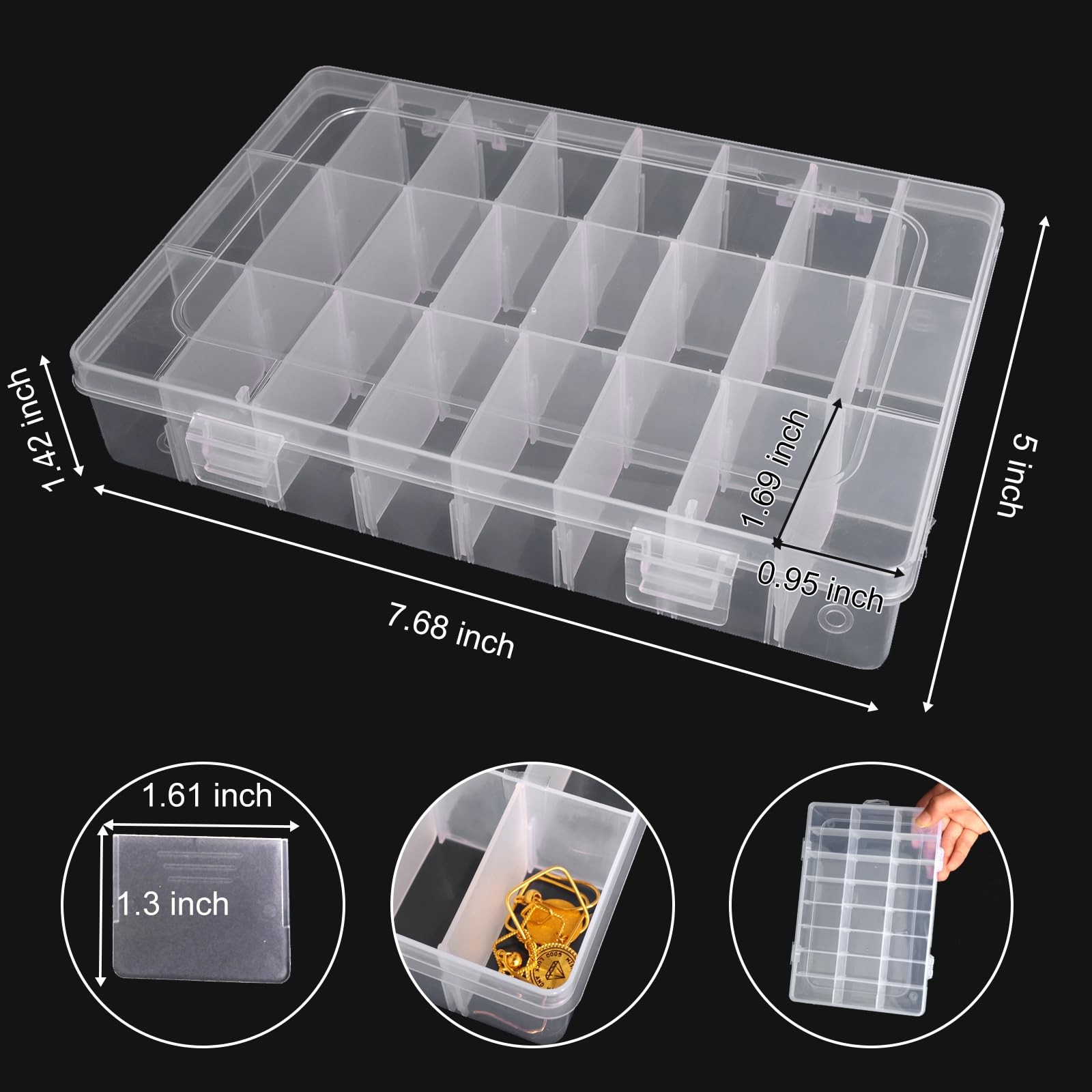 2 Pack 24 Grids Clear Plastic Organizer Box, Storage Container with Adjustabl…