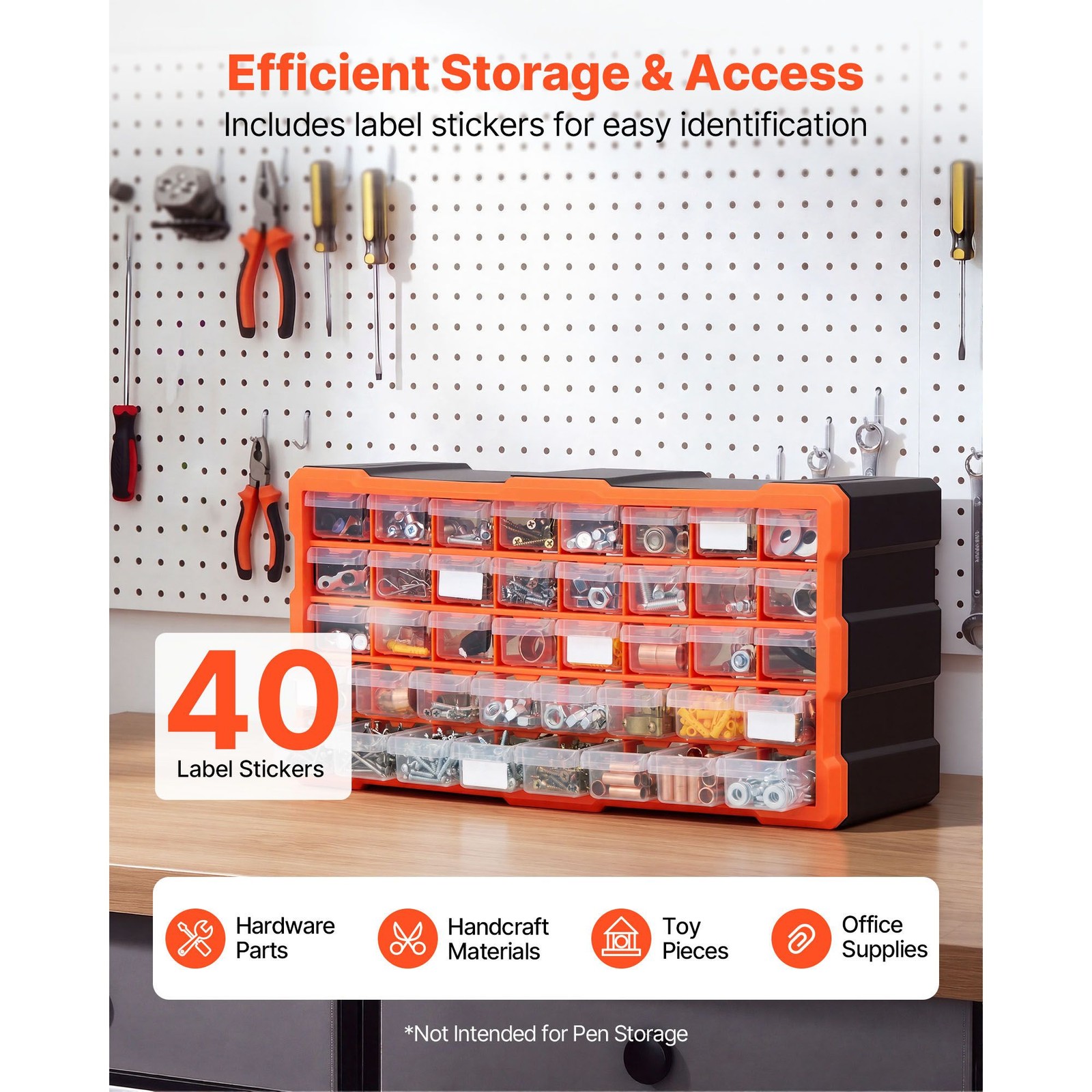 40-Drawer Plastic Storage Cabinet Wall Mount PP Small Parts Organizer Labellers