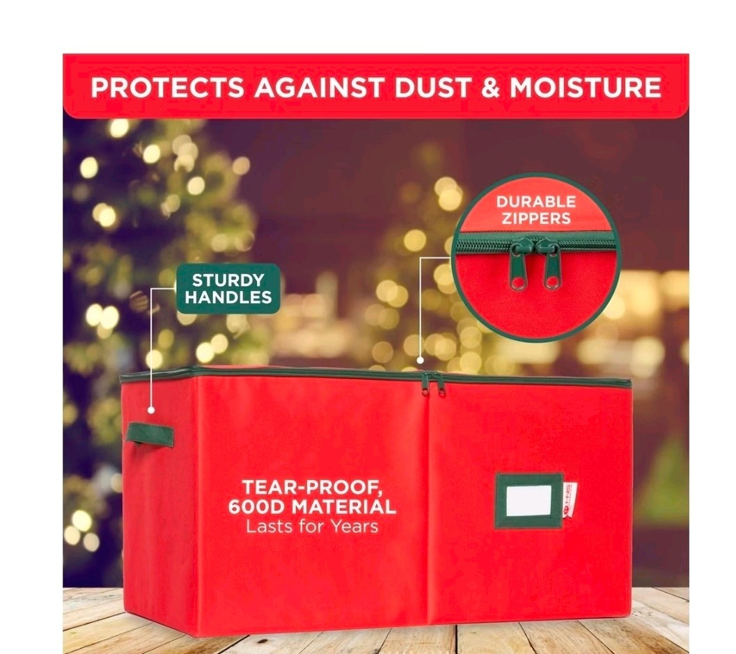 Storage Box W/ Custom Dividers Durable Zippered Top Easy Organizing Ornaments
