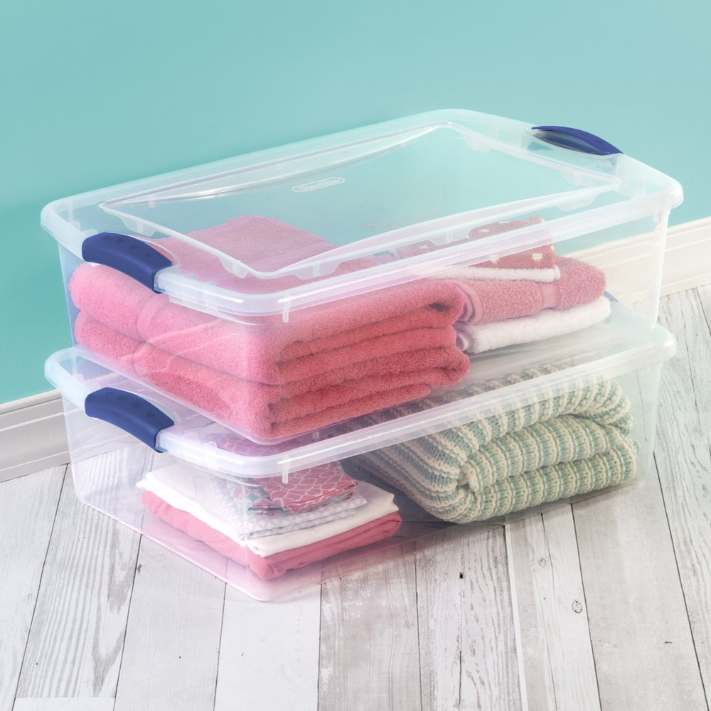 Clear Plastic Latch Box Plastic Under bed Multipurpose Storage Box 32 Qt