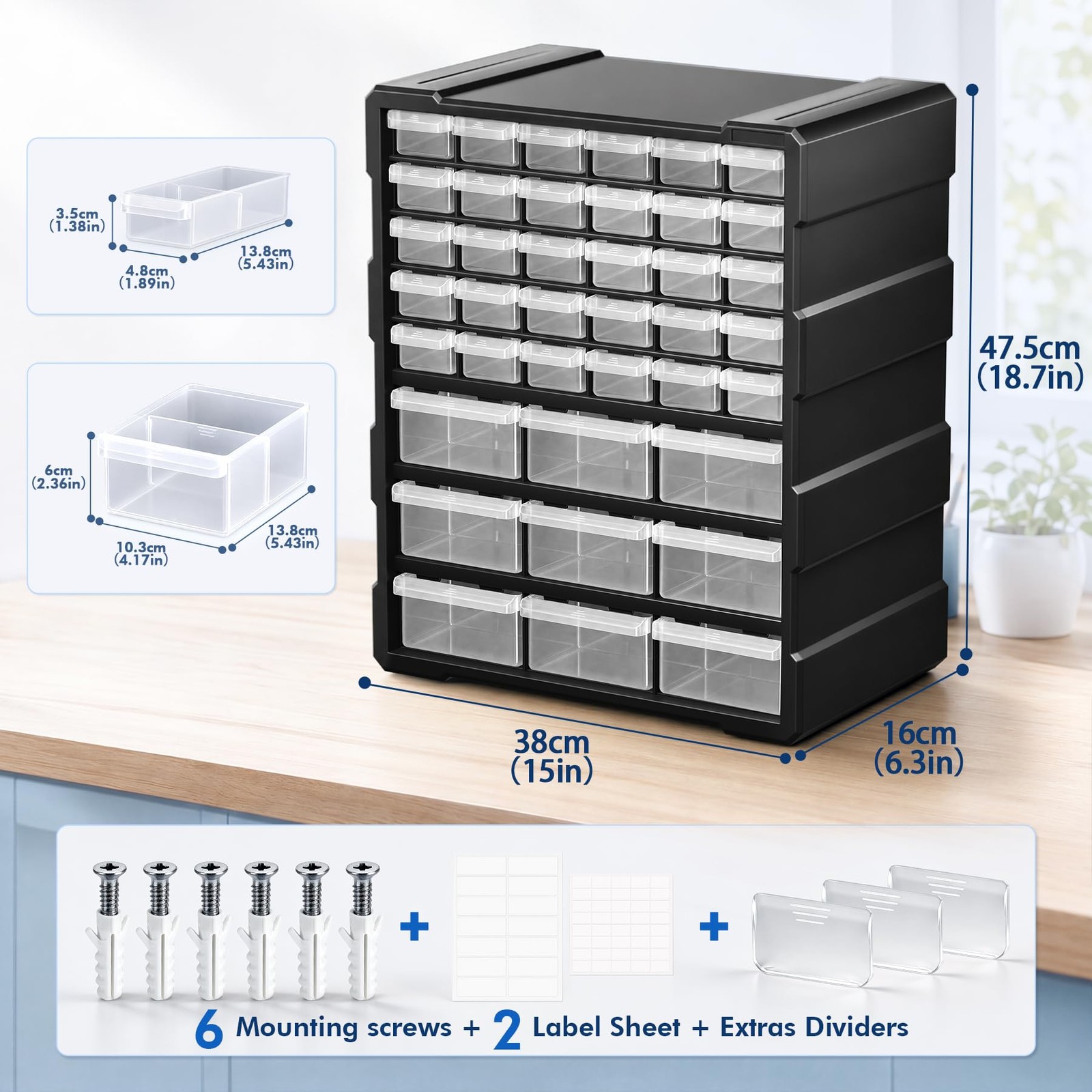 Stackable Drawer Organizer Cabinet for Garage Hardware and Craft Supplies
