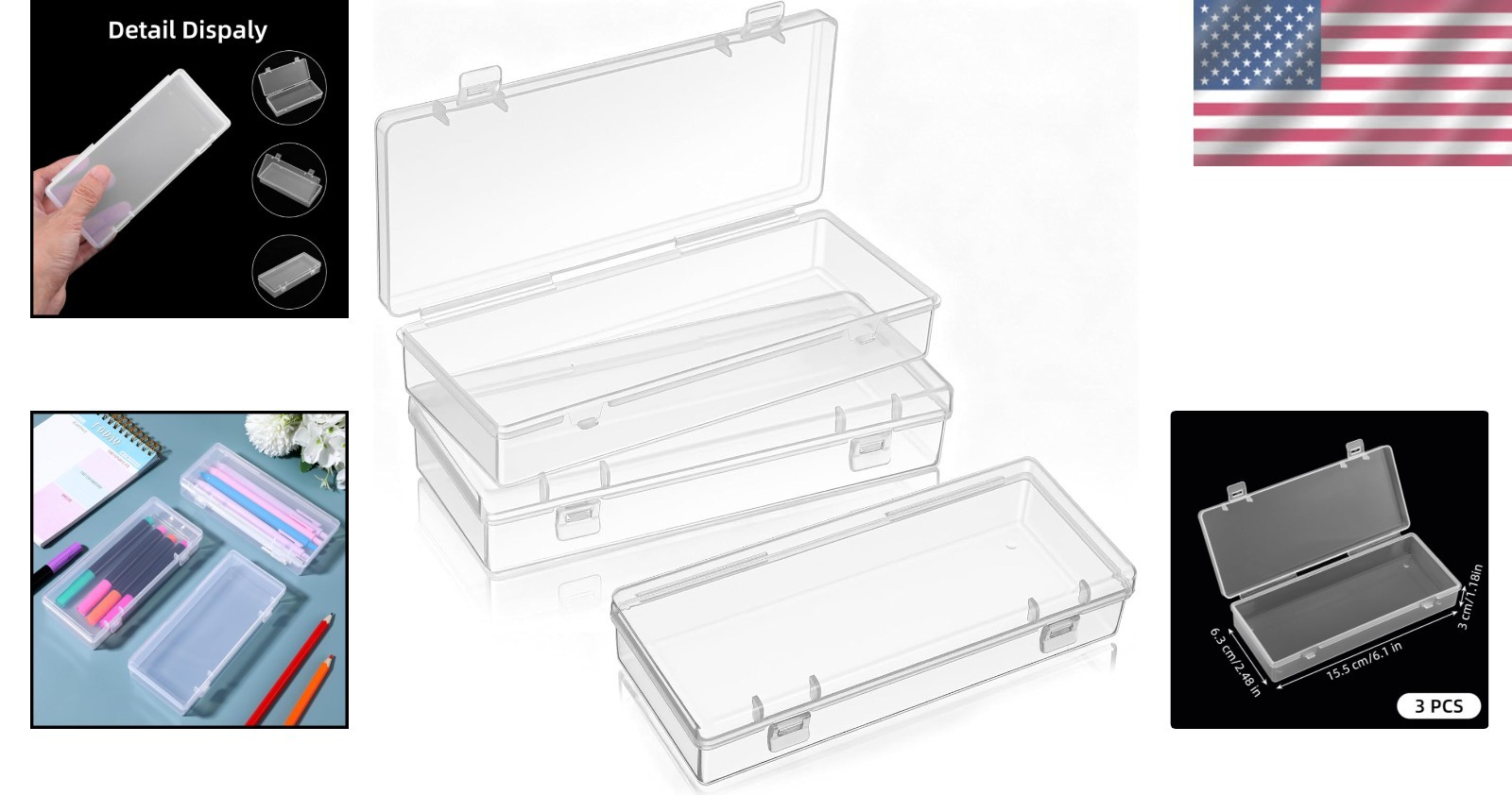 3pcs Mini Plastic Storage Containers Box with Hinged Lid, 6.1×2.5 Inches Smal…