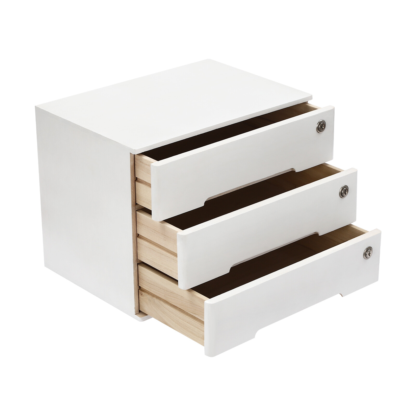 Wooden Desktop Storage Box with Lockable Drawers, Office Supplies File Organizer
