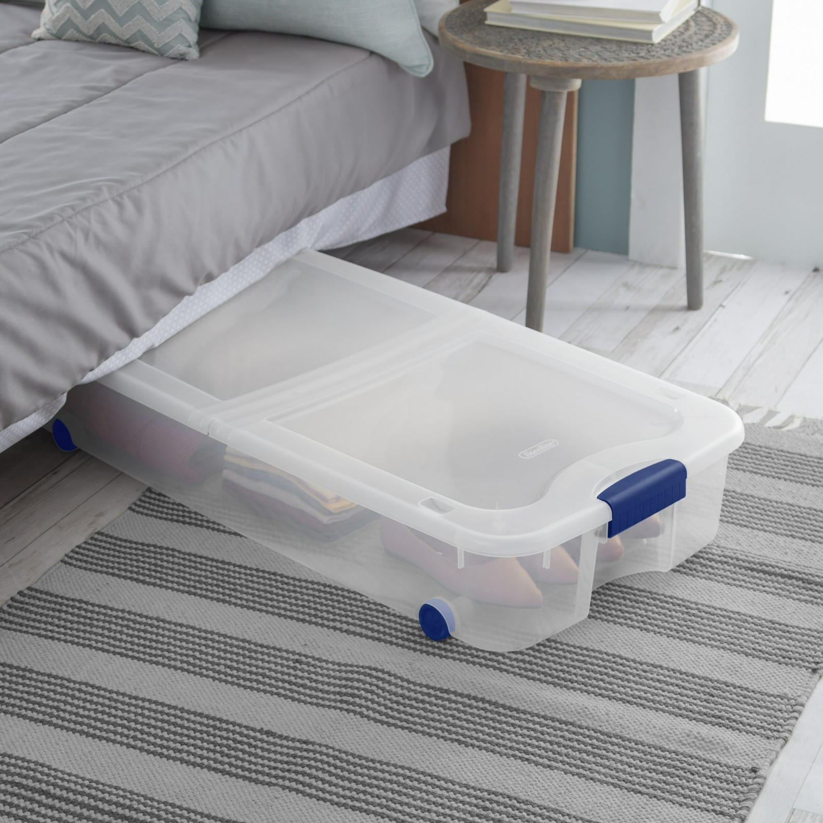 4 Pack 66 Quart Wheeled Underbed Storage Bin Clear w Latching Lid