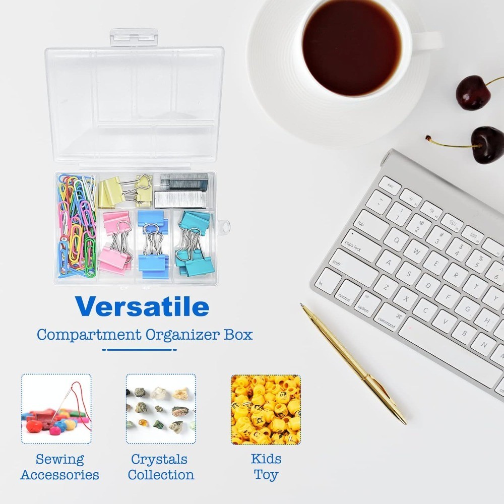 Small Plastic Organizer Box with Dividers, 2-Pack of 6 Compartment Containers