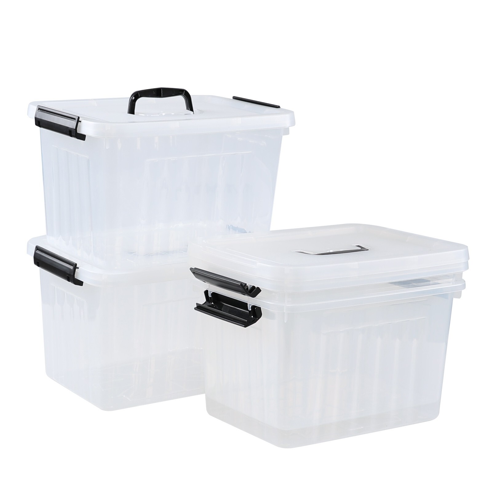 Cand 12 Quart Plastic Storage Latching Box w/ Handle, Clear Storage Bin 4 Packs