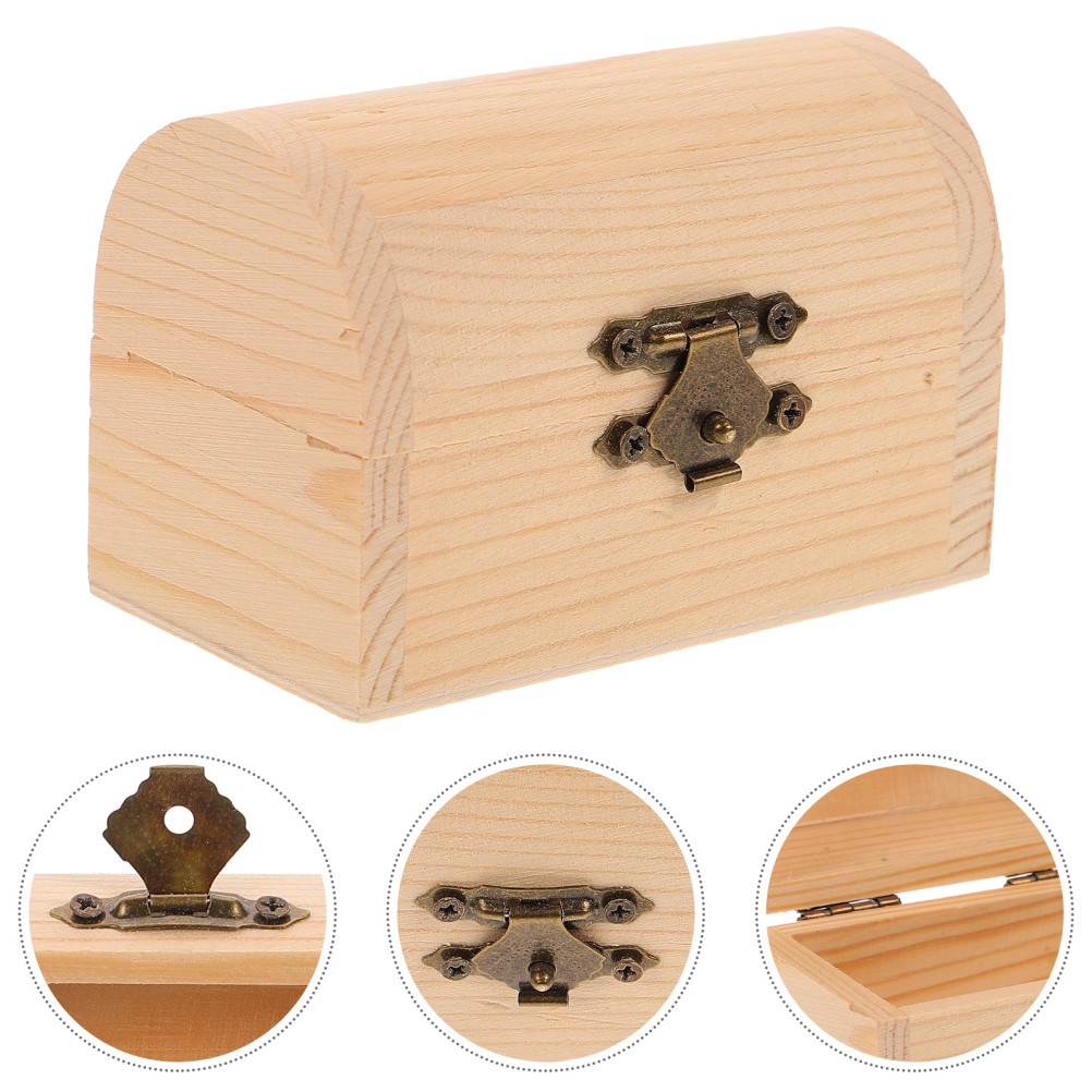 2Pcs Solid Wood Storage Boxes Wooden Arc Design Treasure Boxes for Jewelry