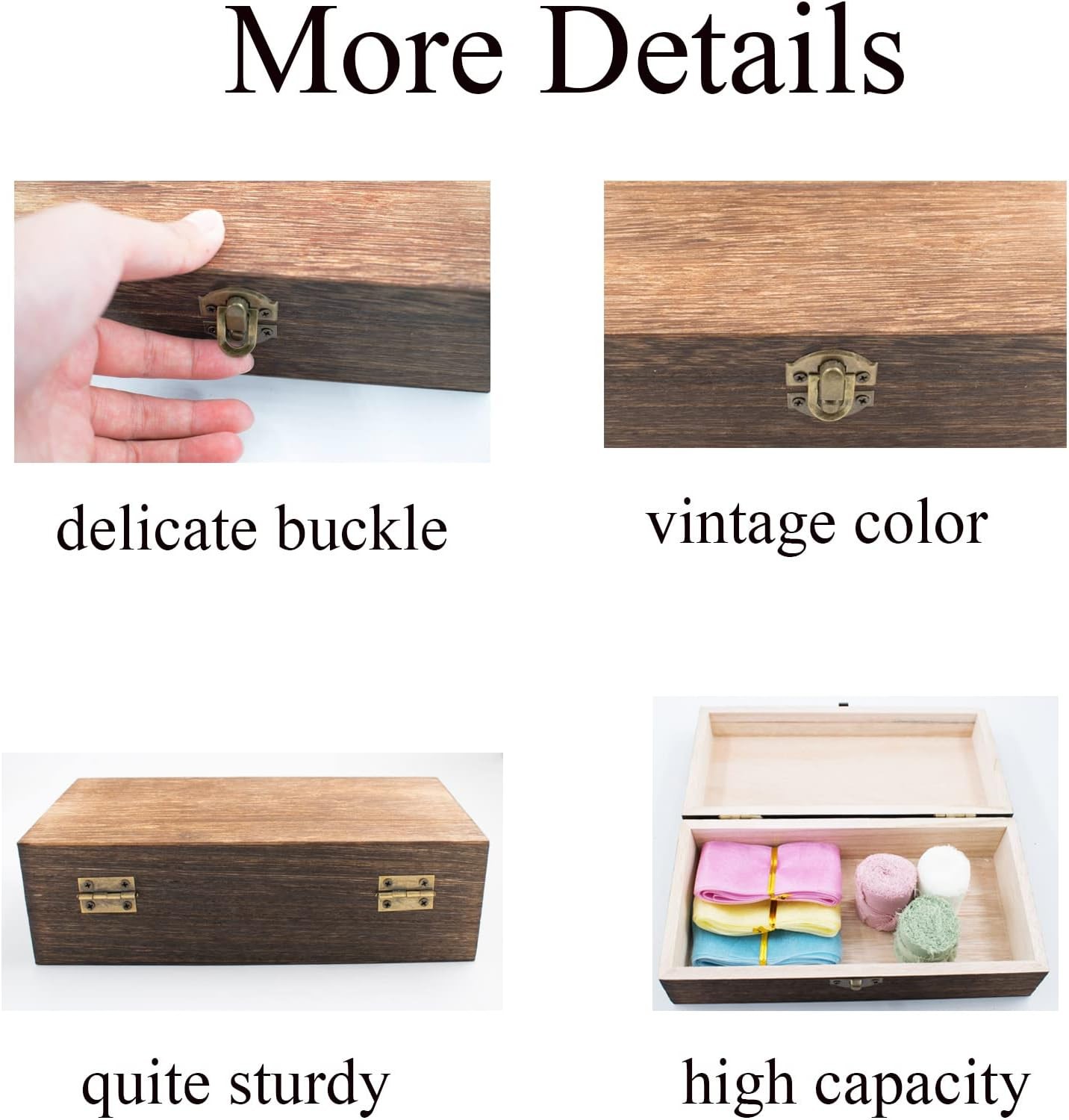Wood Storage Box with Lid Solid Decorative Organizer Rectangular Toys Cosmetics