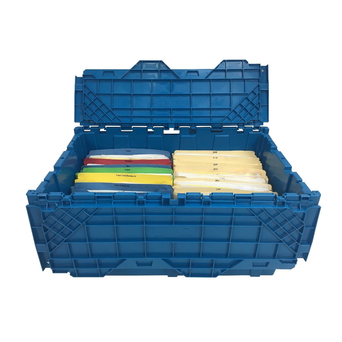 Storage and Packing Plastic Tote Crate Attached Lid Flip Top, 27&Prime;x17&Prime;x12&Prime;