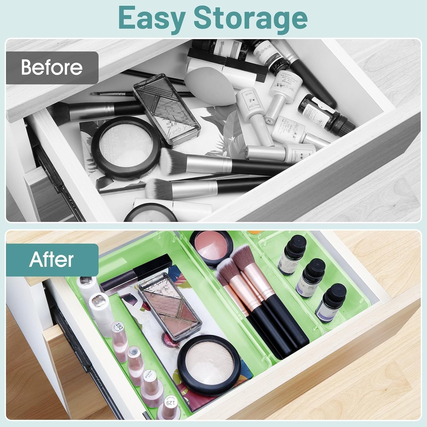 Clear Green Drawer Dividers 25 Piece Plastic Set Ideal for Cosmetics and Gadgets