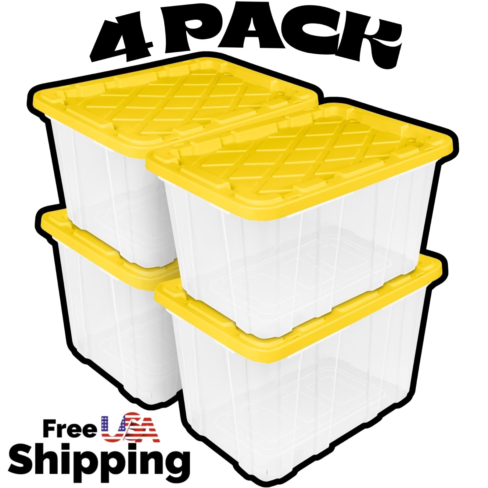 4 Pack Sterilite Large 27 Gallon Durable Plastic Storage Bin with Snap-On Lid