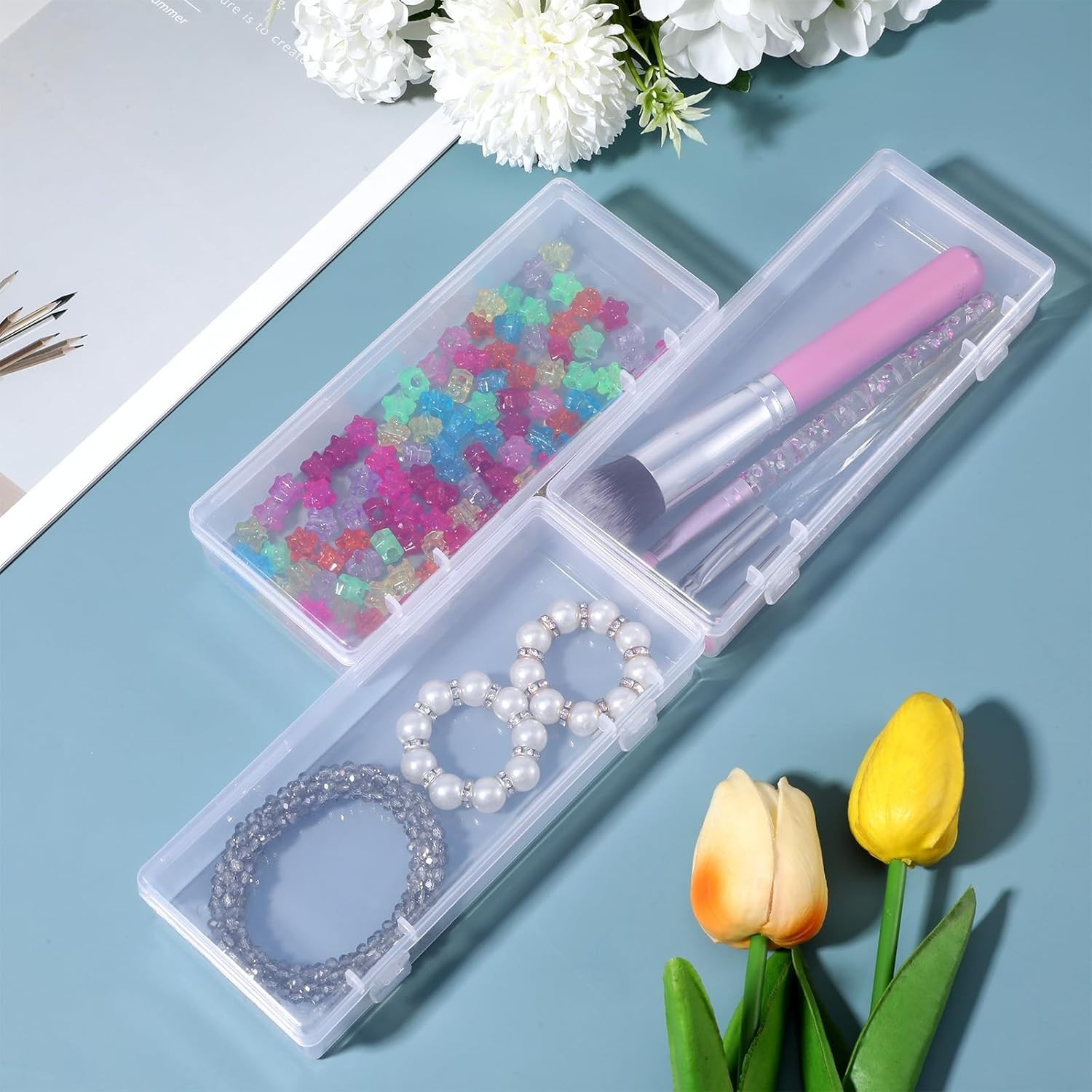 3pcs Mini Plastic Storage Containers Box with Hinged Lid, 6.1×2.5 Inches Smal…