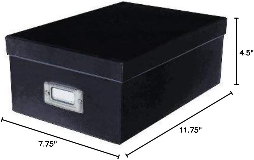 Photo Storage Box with Lid, Black Organizer for Pictures, Archival Safe Photo