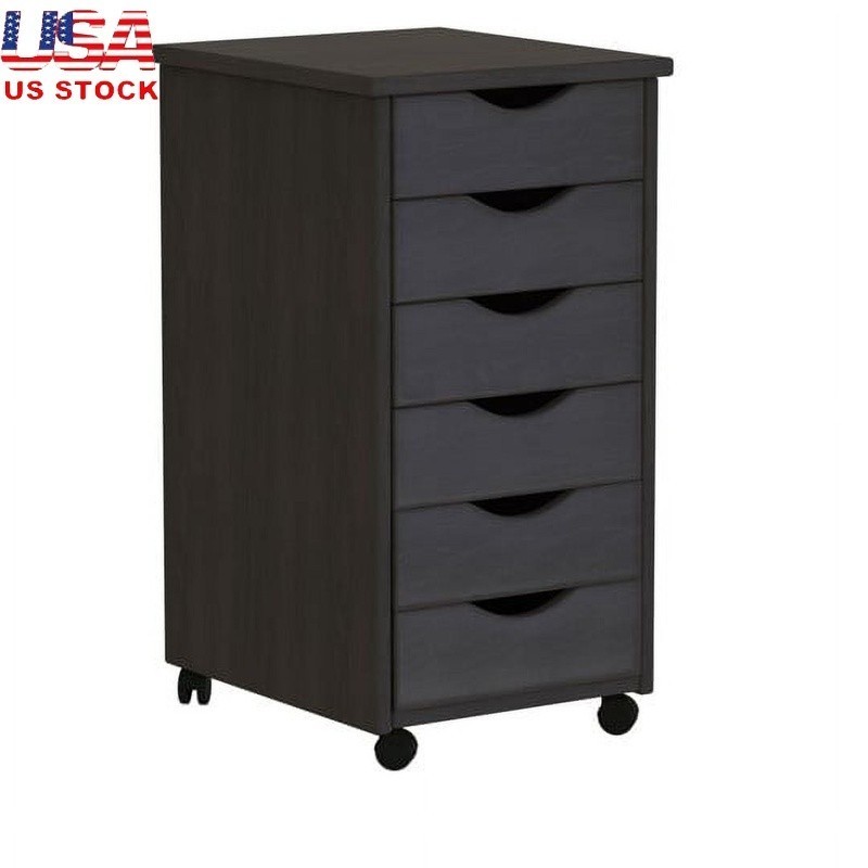 6 Drawer Roll Cart Solid Wood Mobile Storage Unit Organizer Home Office Crafts