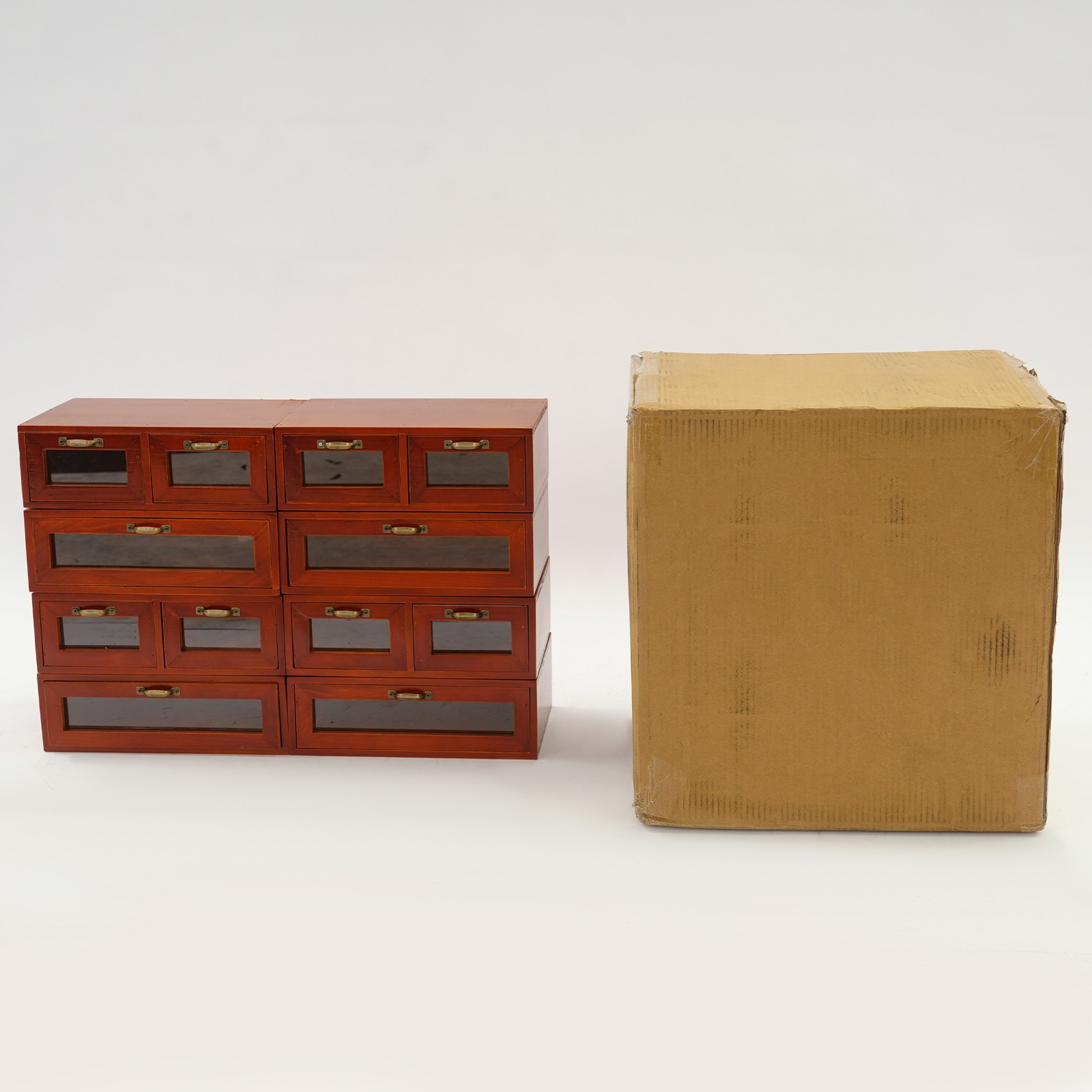 Vintage Wood Stackable Storage Box, Multi-Drawer Desktop Organizer W/ Handles