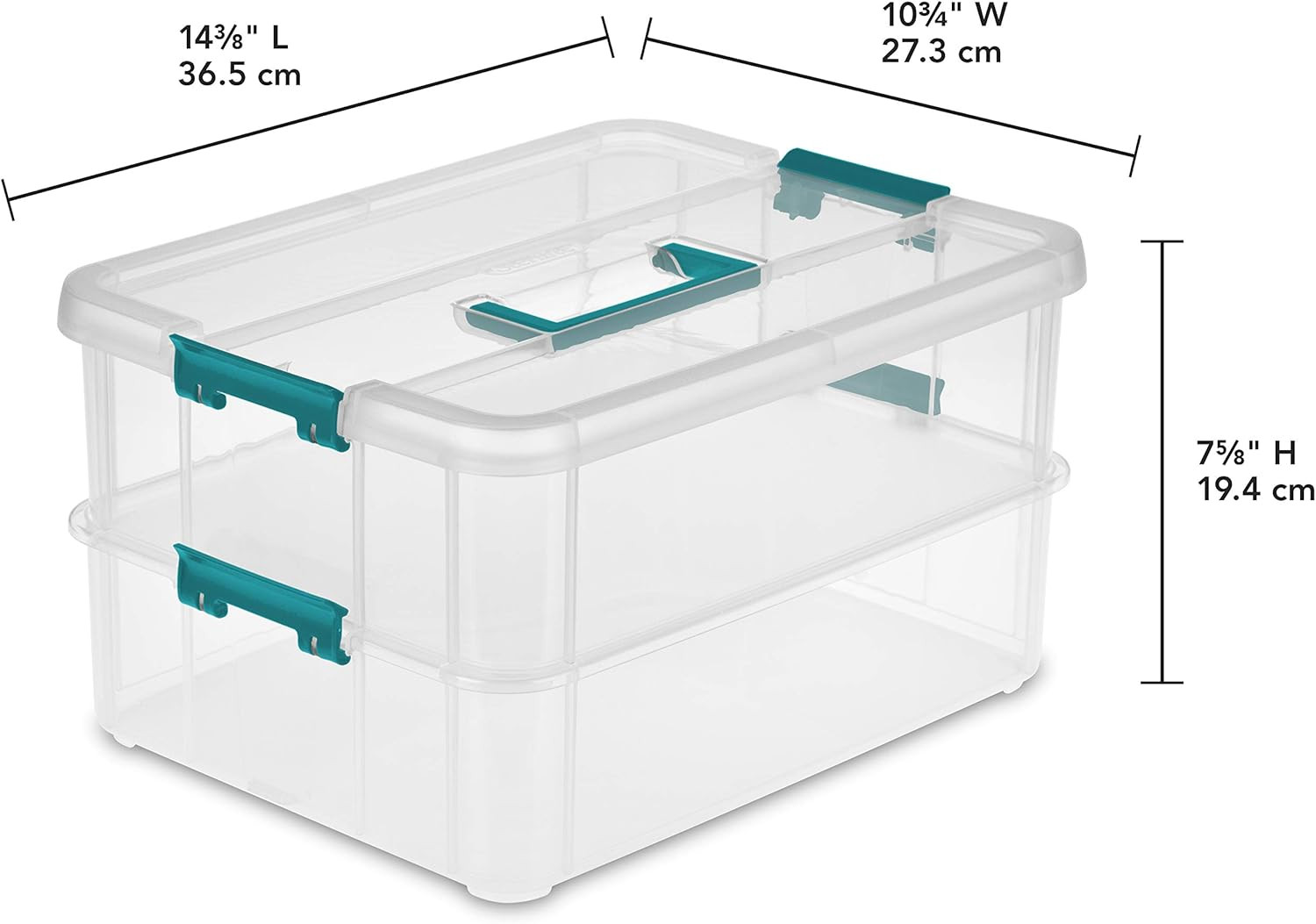 1427CLR Stack & Carry – 2 Layer Box, Clear Lid & Blue Handle, See-Through Layers