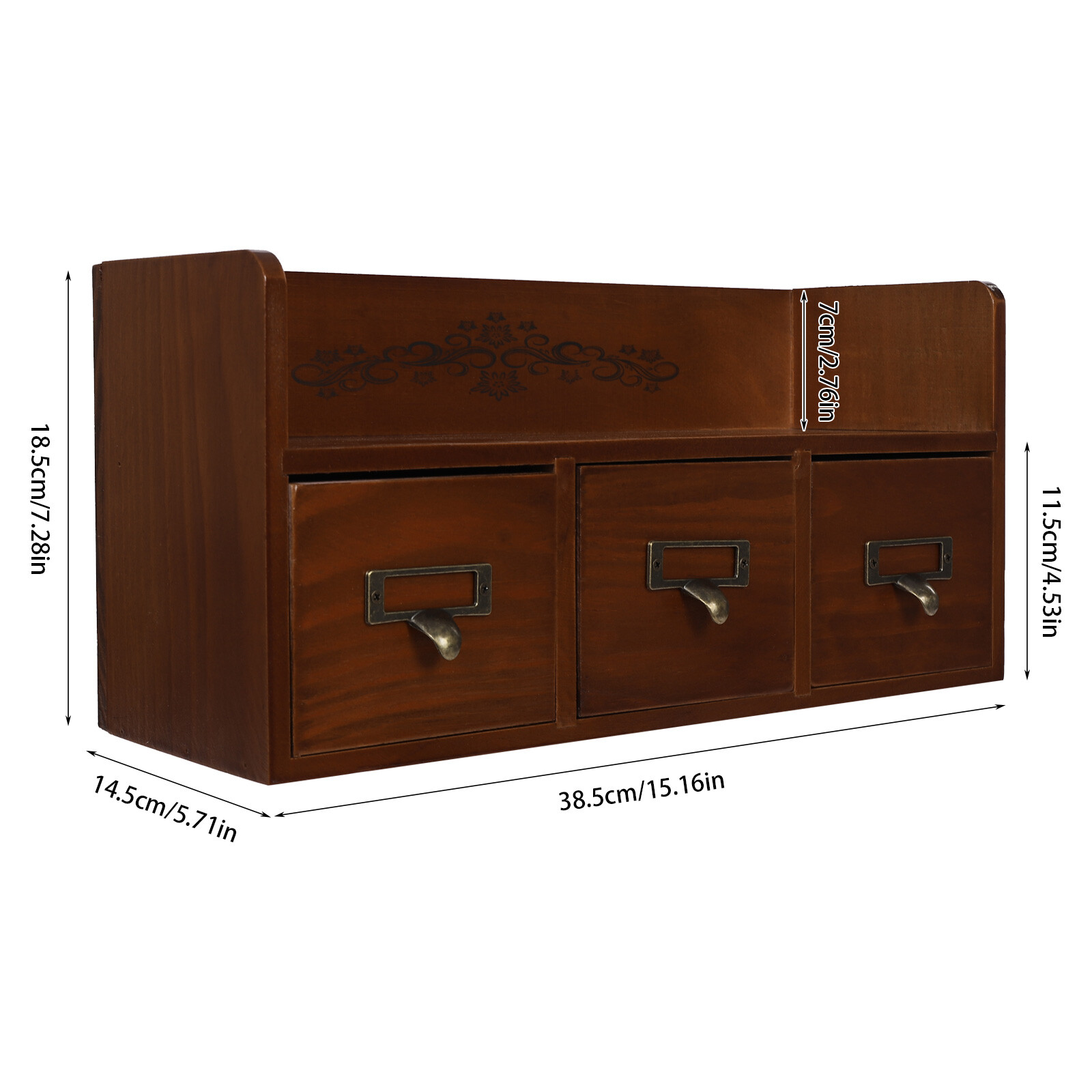 Vintage 3-Drawer Pine Wood Desktop Organizer for Cosmetics and Jewelry