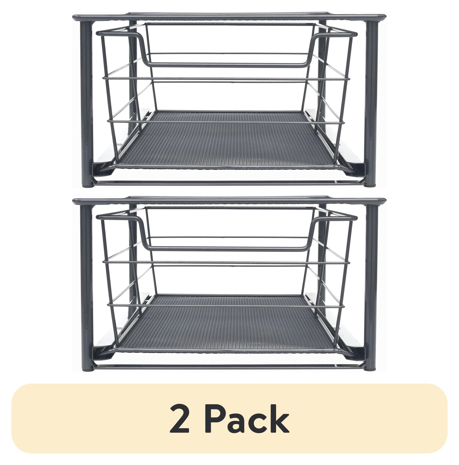 (2 Pack) Small Stackable Slide-Out Drawer Organizer, Black