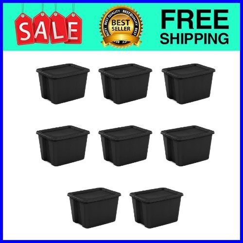 Sterilite 18 Gallon Storage Bin Snap-On Lid Black 8-Pack Fast Ship USA