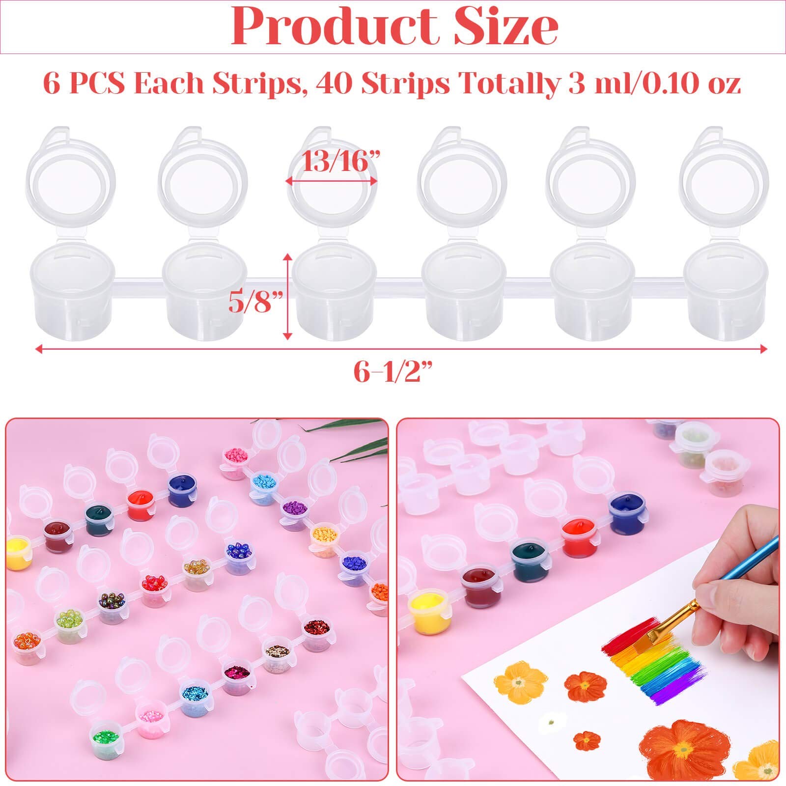 240-Piece 3ml Empty Paint Pot 40 Strips Acrylic Mini Container with Lid
