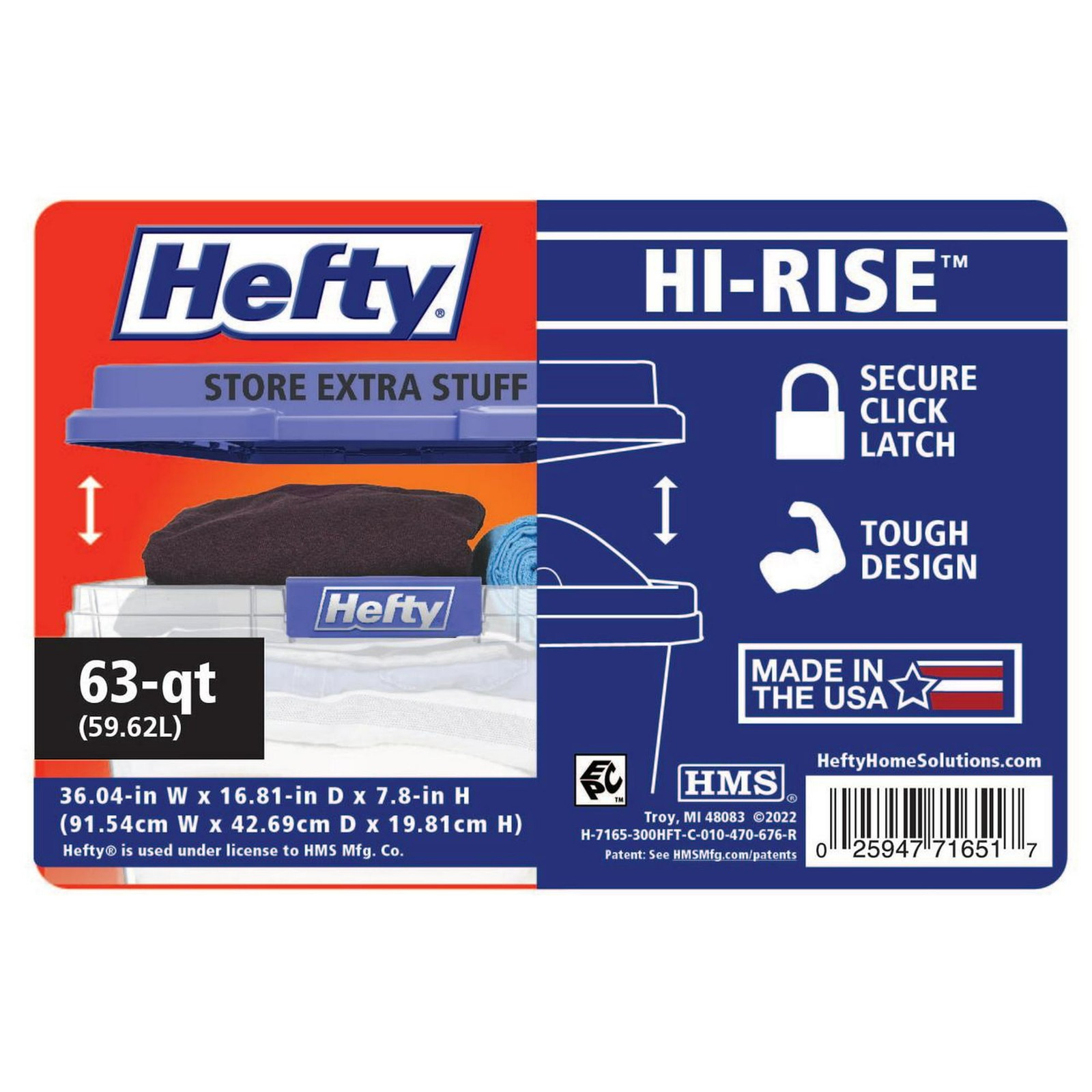 Hefty, 63 Quart Clear Storage Bin, Latched Storage Container