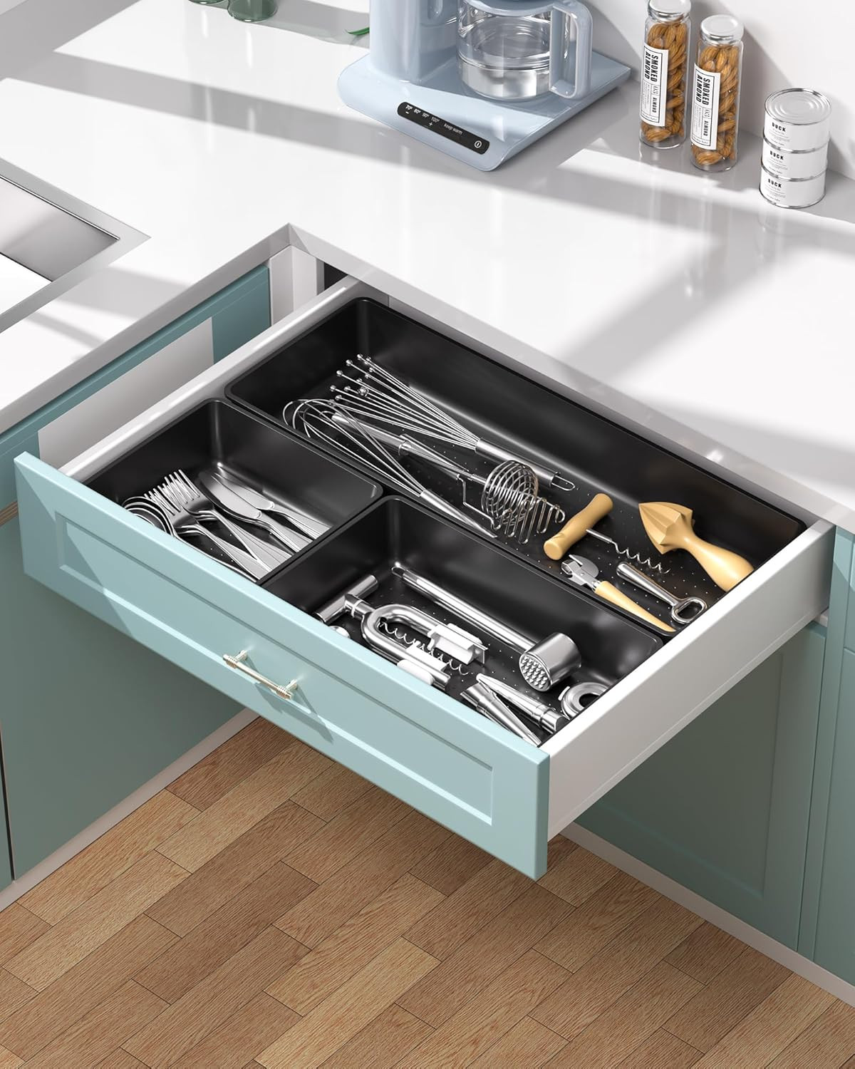 10 Pack Large Size Plastic Drawer Organizers Set, 3 Sizes Desk Drawer Organizer