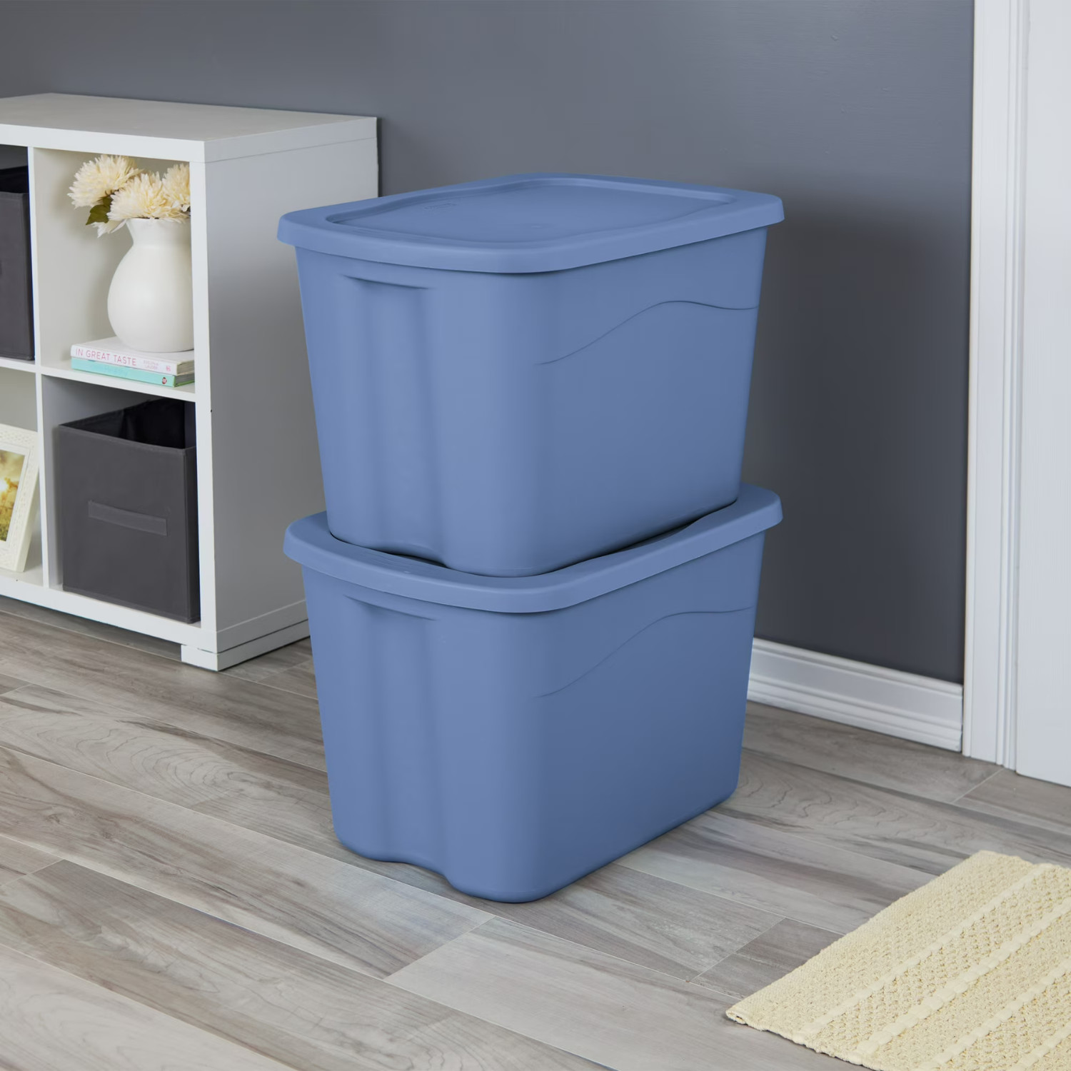 8 Pack 18 Gallon Storage Bin Light Blue Durable Plastic Tote with Snap Lid