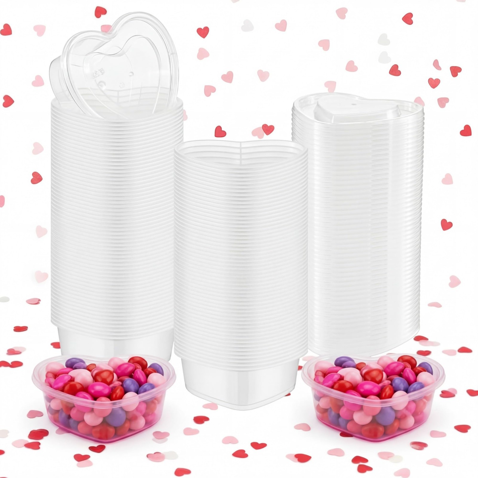 5 oz Heart Shaped Transparent Plastic Storage Container Box With Lid 50 PCS