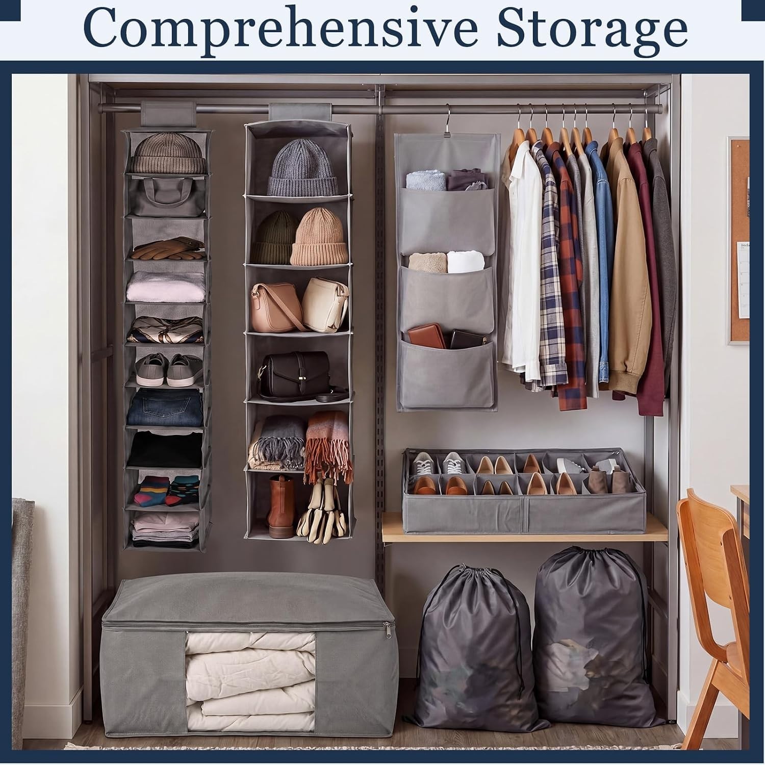Versatile 7-Piece College Dorm Storage Set – Hanging & Under-Bed Organizers