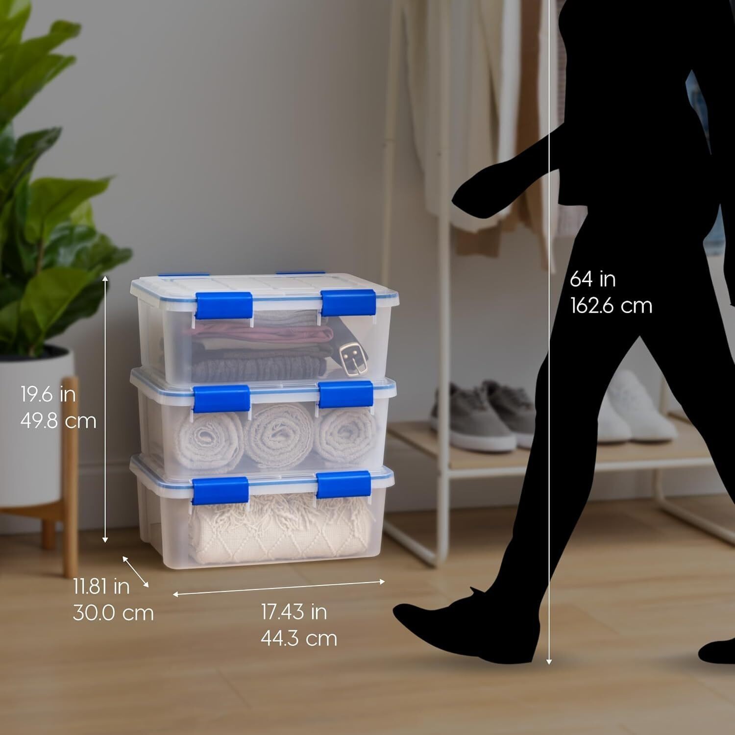 Heavy Duty Plastic Storage Bin Airtight Lid 3 Pack Basement Buckle Up Latching