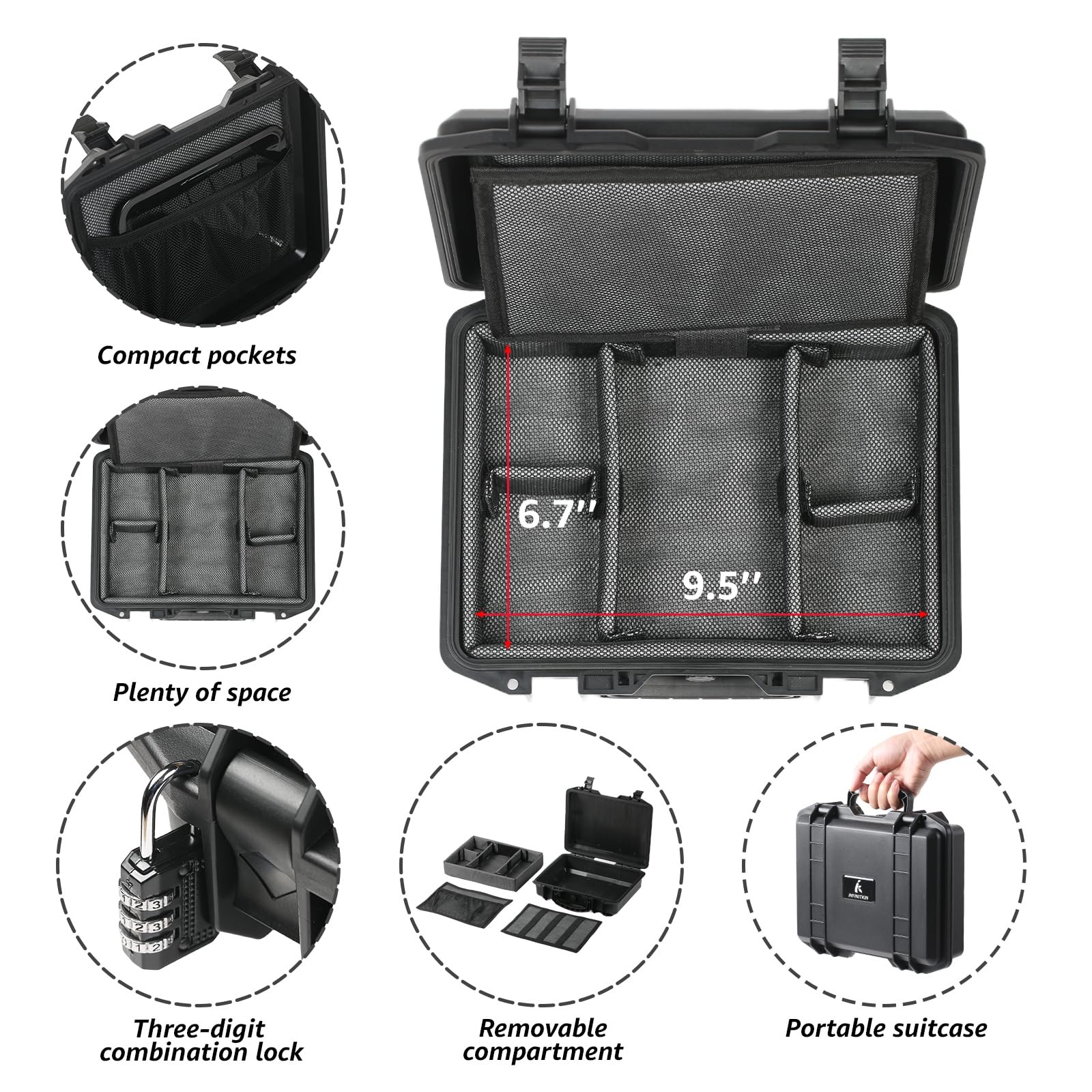 INFINITKIN Smell Proof Box, Large Airtight Storage Box with Medium, Black