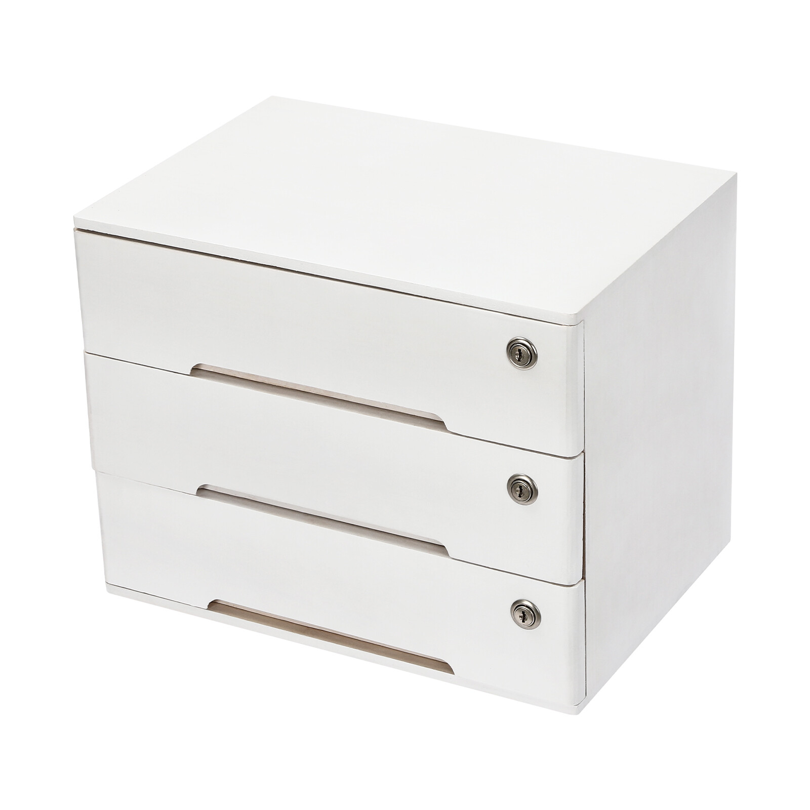 Wooden Desktop Storage Box with Lockable Drawers, Office Supplies File Organizer