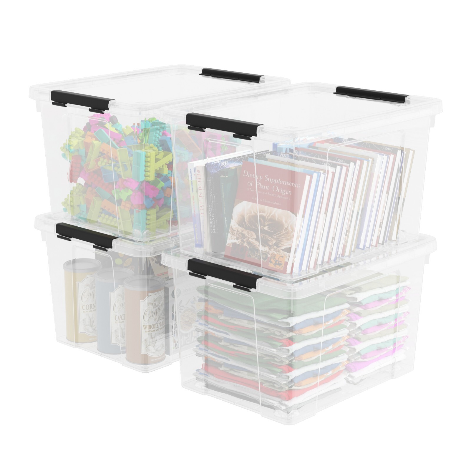 32 Quart Large Plastic Stackable Storage Box with Latching Lids & Wheel, 4-Packs