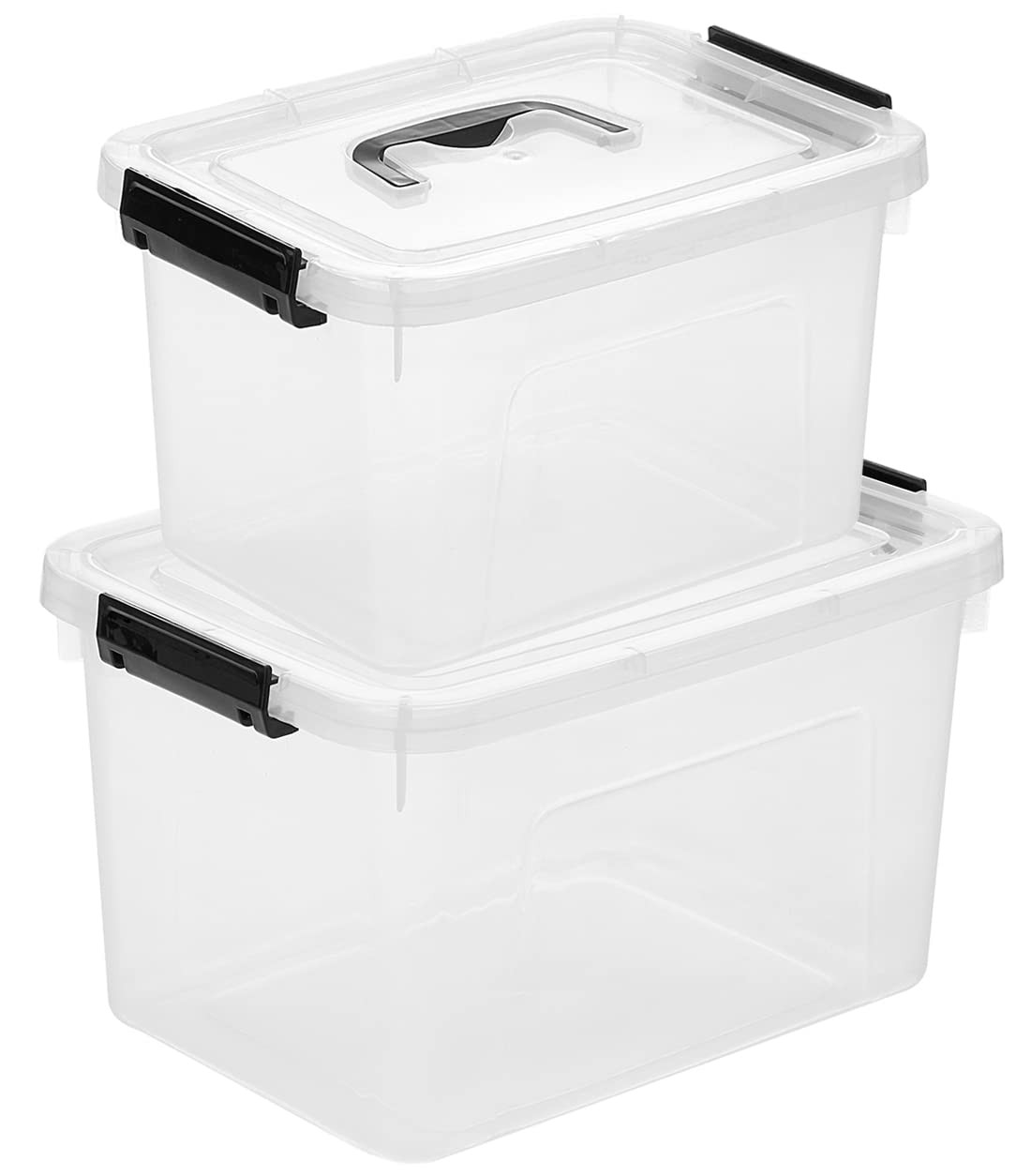 JUJIAJIA Clear Storage Latch Box/Bin 2 Pack Plastic Organizing Container with