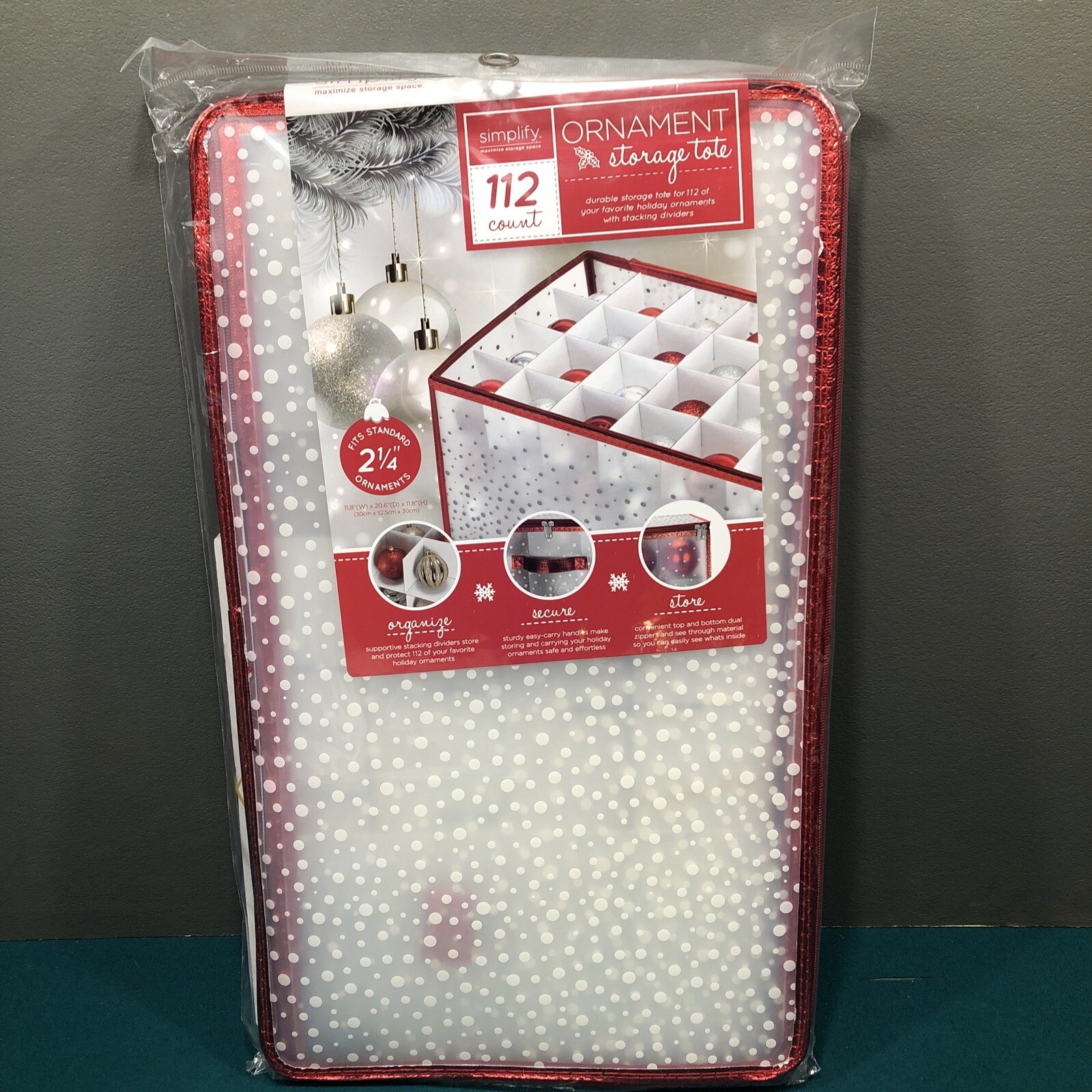 Simplify 112-Count Christmas Ornament Organizer Storage Tote – New