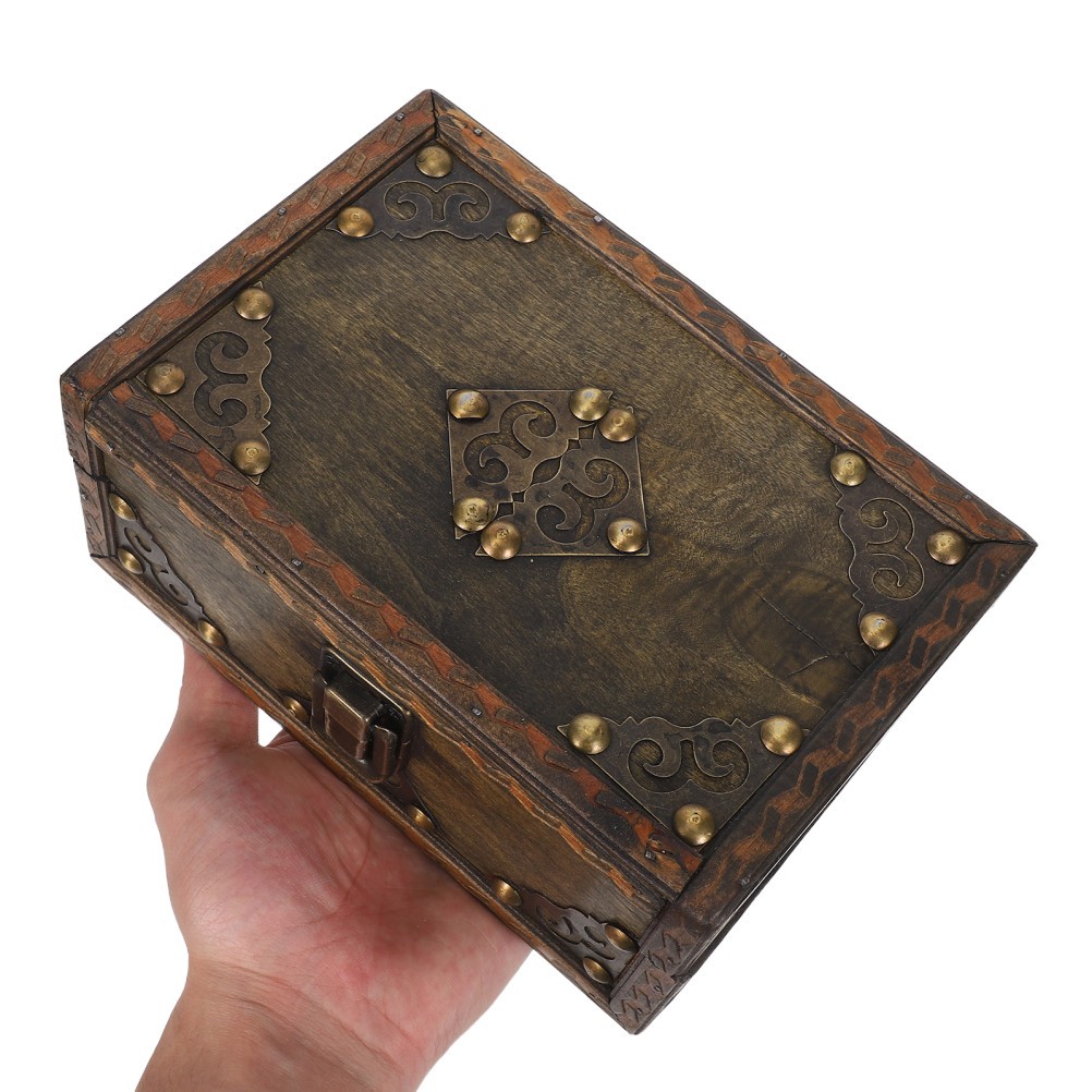 Vintage Jewelry Box Wooden Treasure Chest Decorative Trinket Organizer