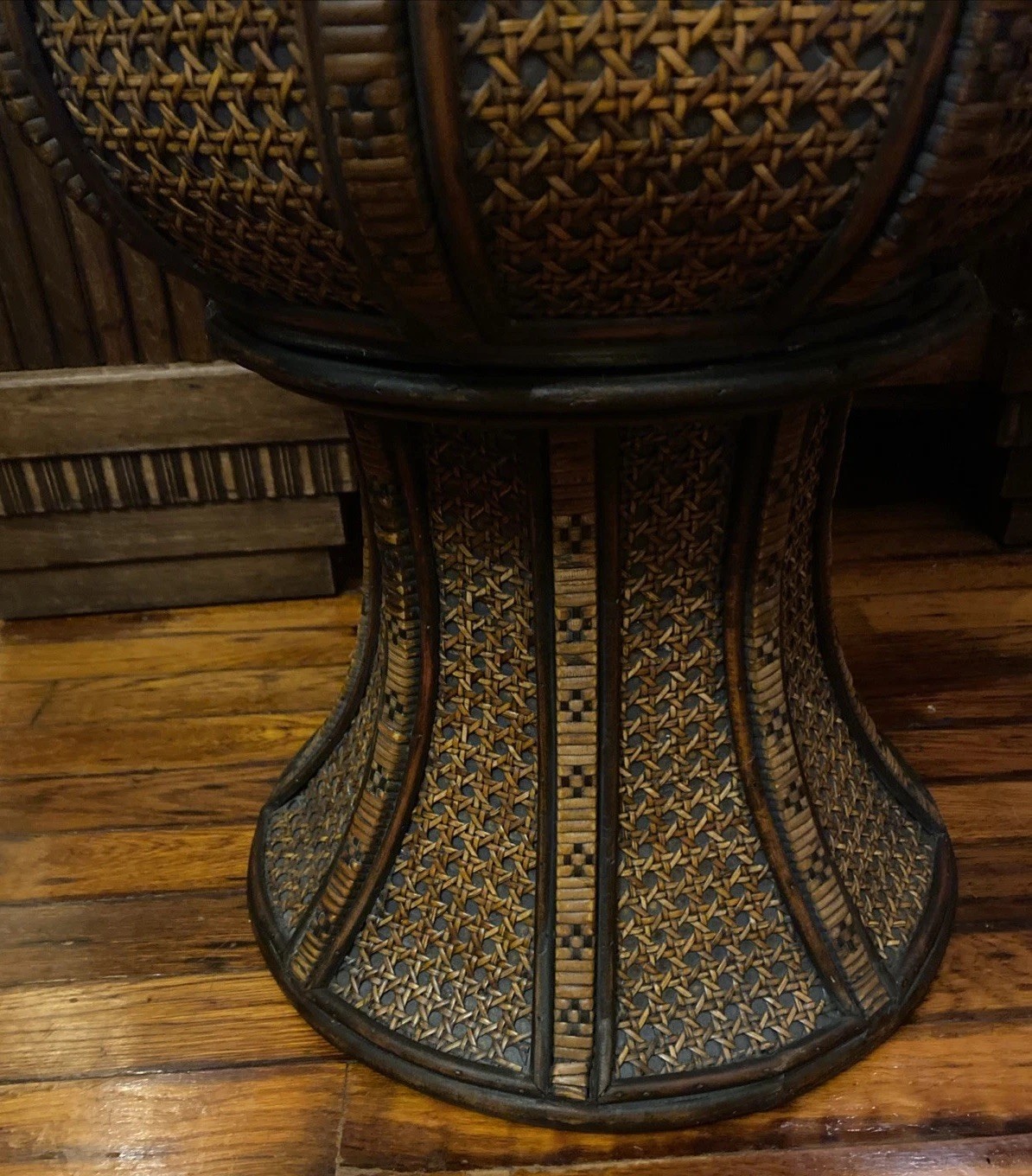 Chinese Tinalik Basket Storage Container Intricate Woven Rattan 31&Prime; T 17&Prime; D