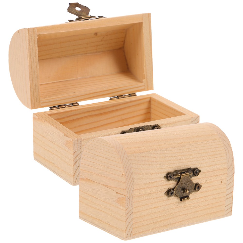 2Pcs Solid Wood Storage Boxes Wooden Arc Design Treasure Boxes for Jewelry