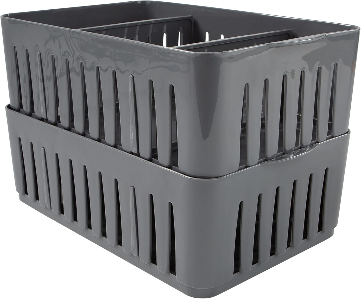 2 Pack Compartment Stackable Bin with Adjustable Dividers | Drawer Organizer | S