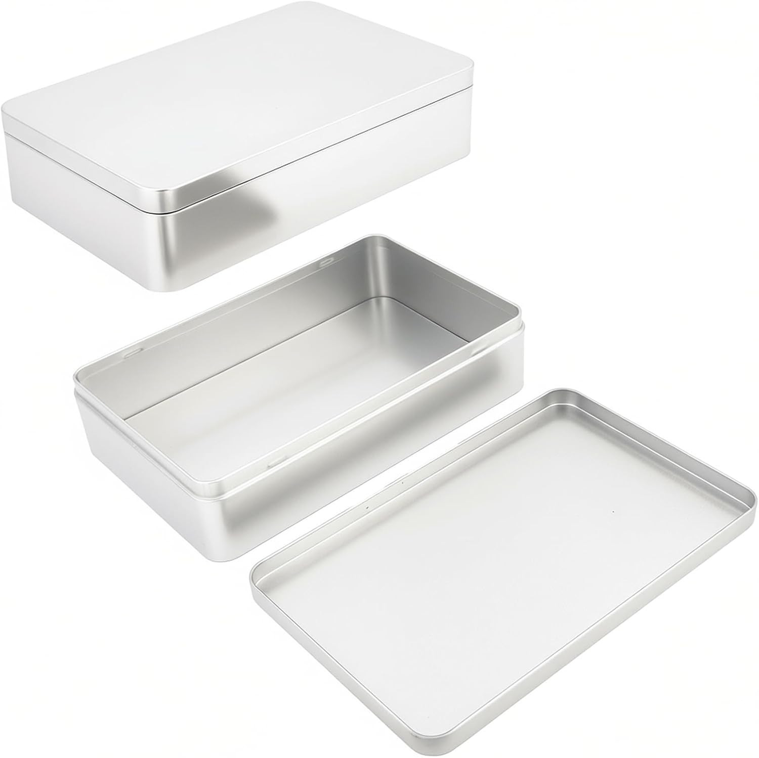 2 Pieces Rectangular Tin Box Containers, Silver, 8.5 X 5.3 X 1.9 in | Empty, for