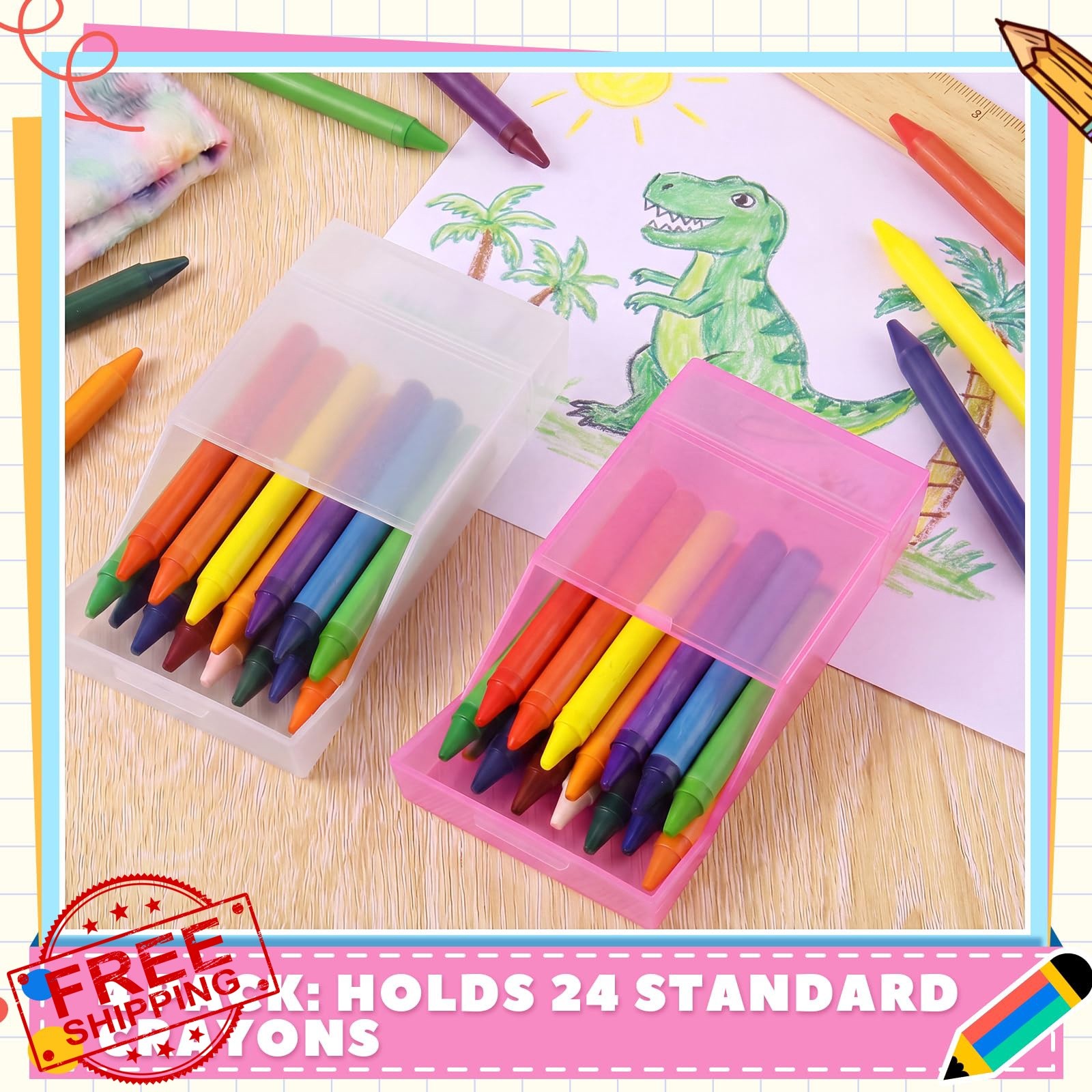 Clabby 2pk Crayon Box Clear Pink