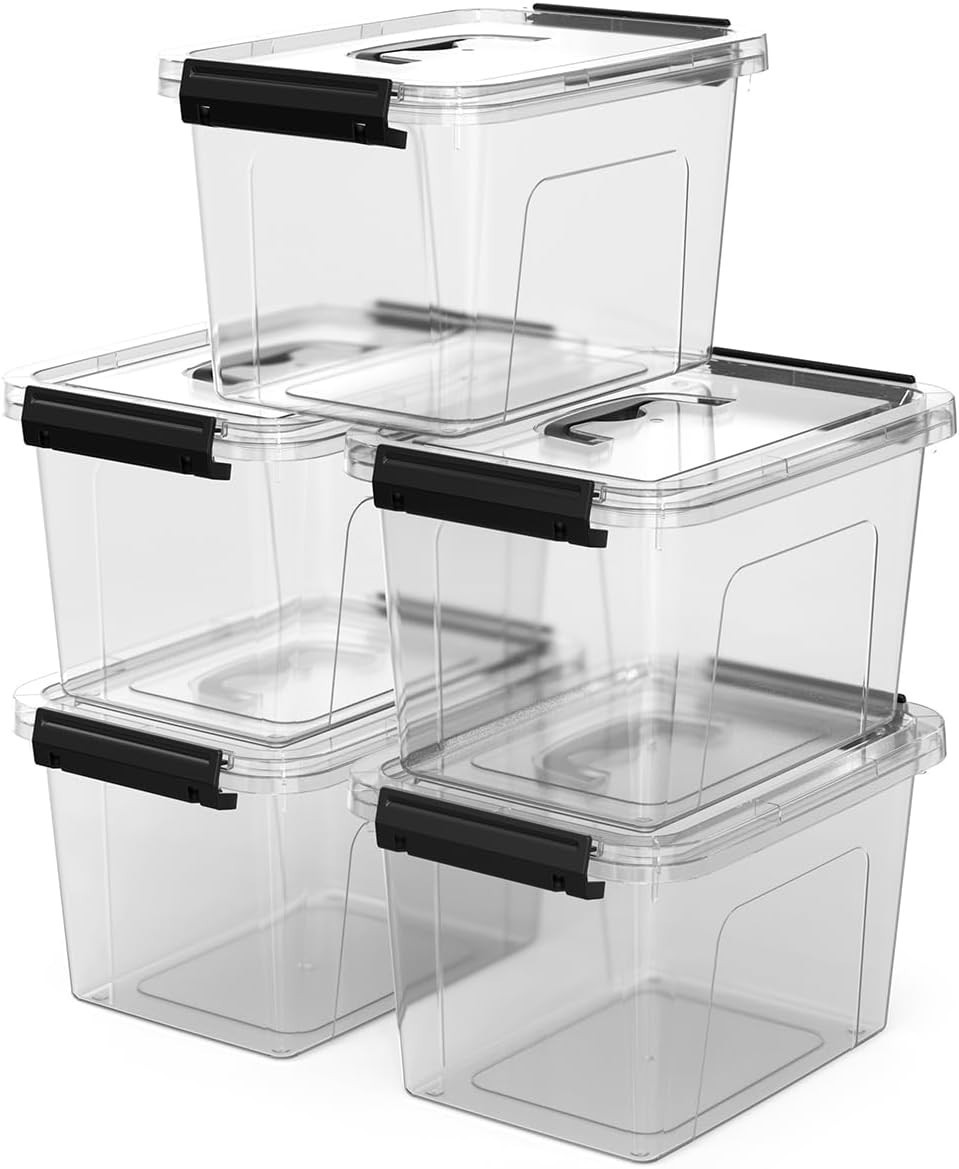 Stackable Clear Storage Bins with Latching Lids, 6-Quart 5-Pack – Durable Pla…