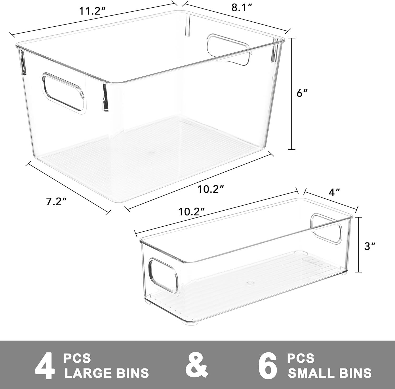 Tiawudi Set of 10 Clear Plastic Storage Bins, 4 Large and 6 Small Stackable Stor