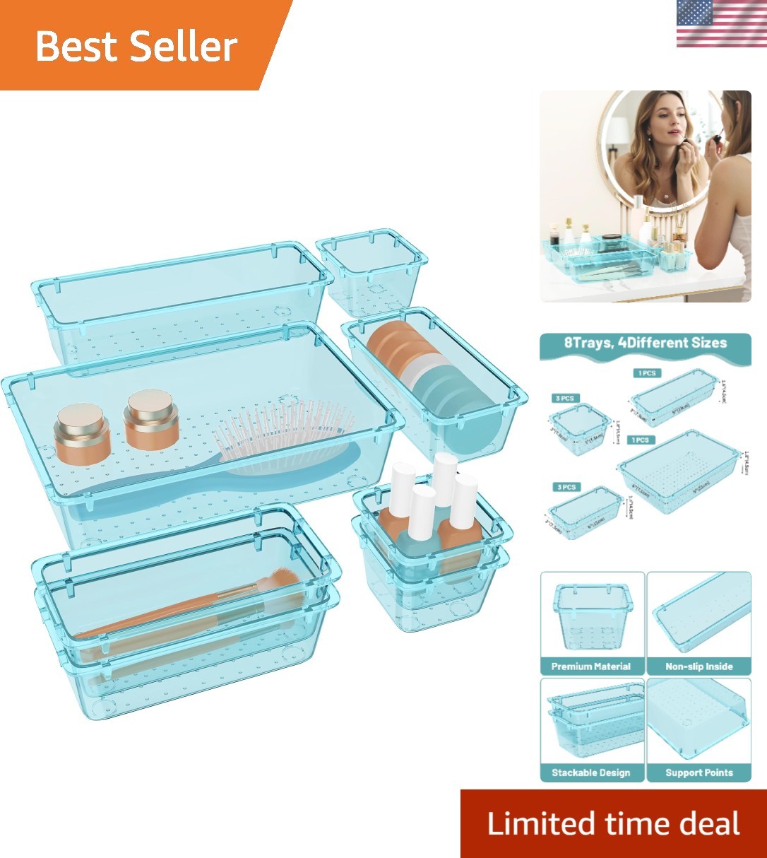 Stackable 8 PCS Plastic Drawer Organizers – Elegant & Practical Solutions
